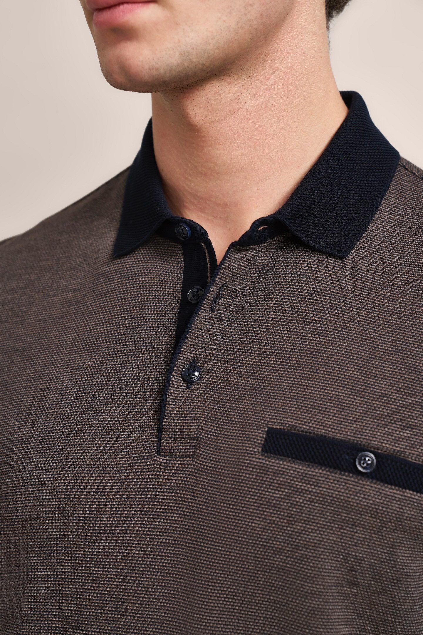 Bugatti Poloshirt met lange mouwen met structuurkraag