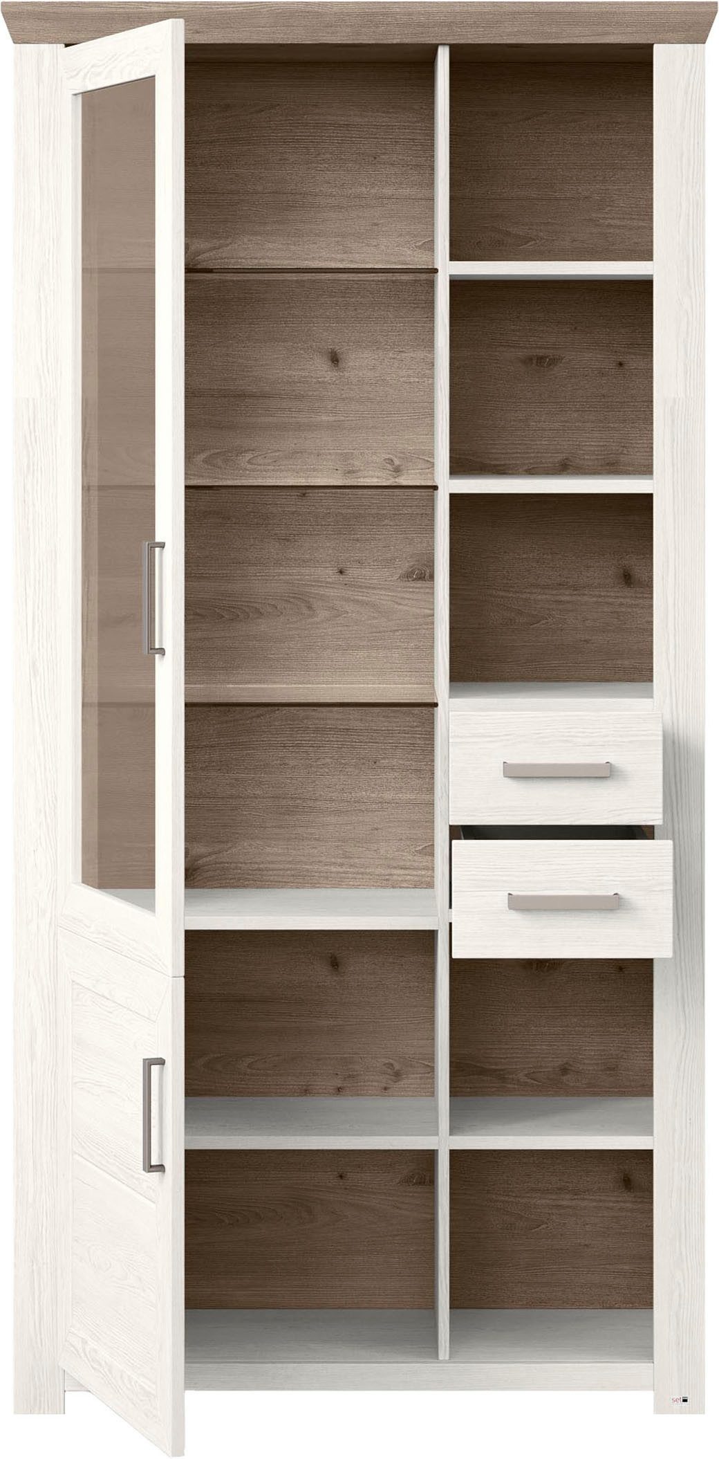set one by Musterring Staande vitrinekast York Type 05 en 06, met Glazendeur, verlichting optioneel, hoogte 207 cm