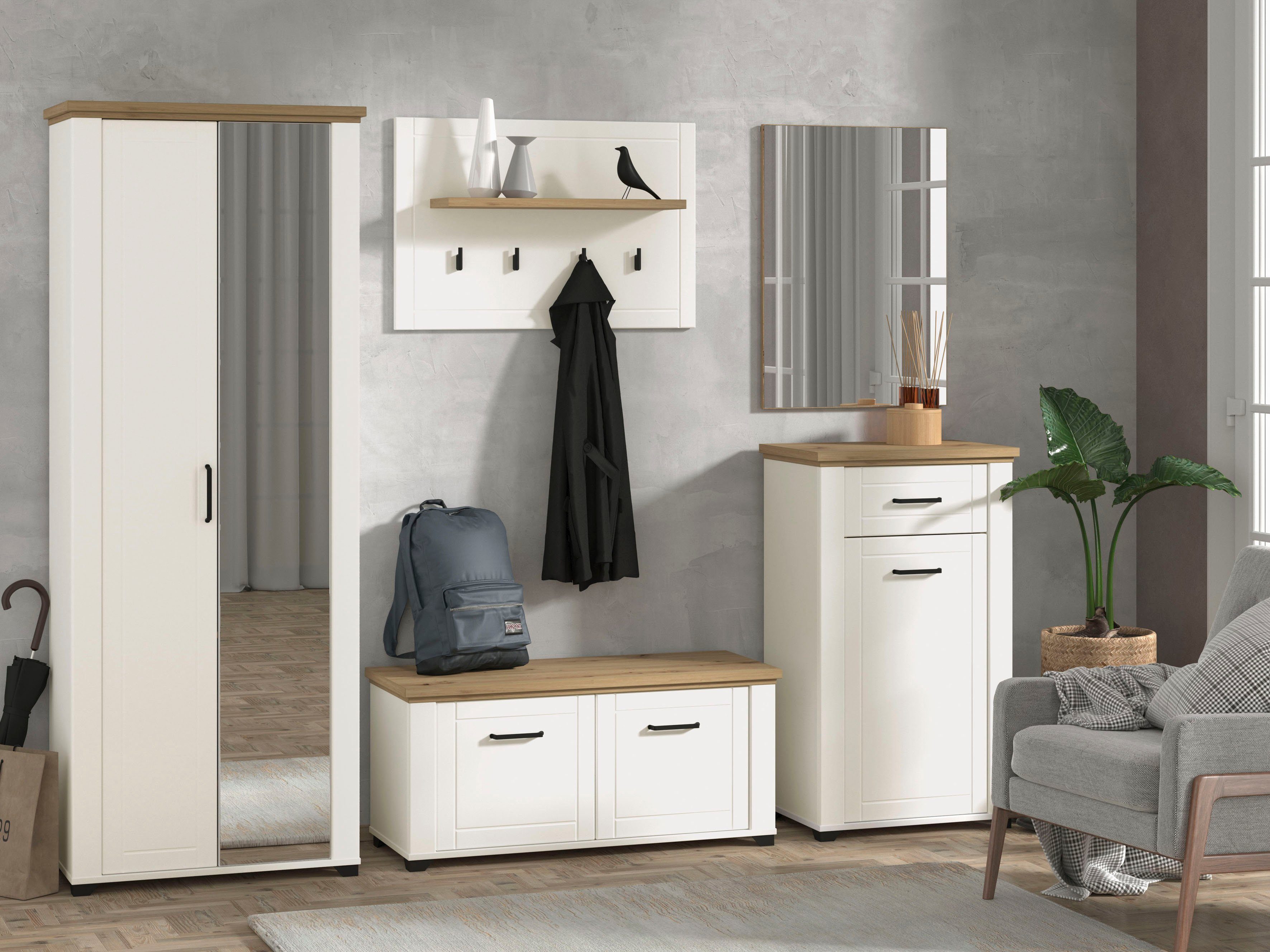 Home affaire Halmeubelset Valencia (set, 5-delig) wandkapstokken wit