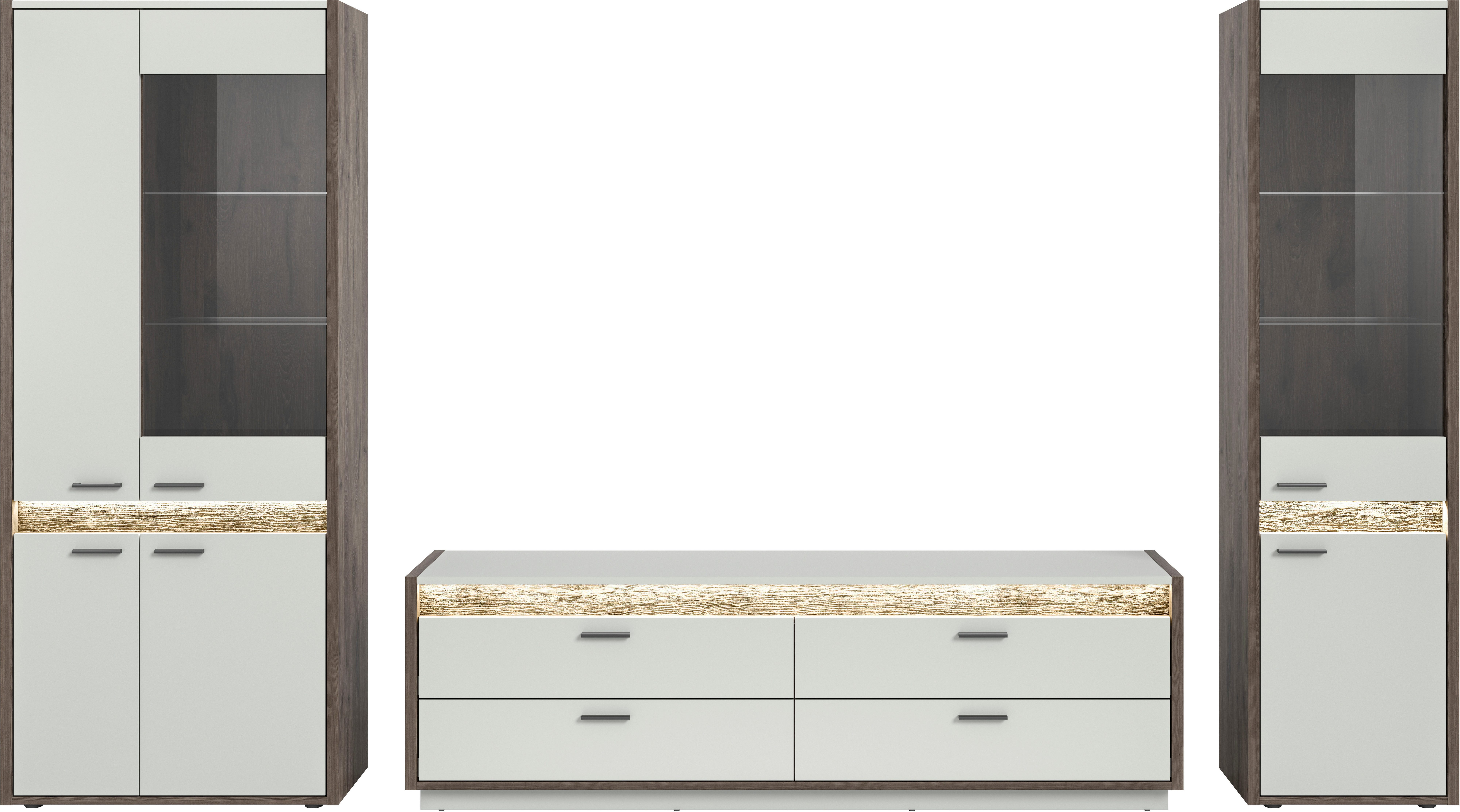 INOSIGN Wandmeubel Treviso, Breedte 350 cm, bestaand uit: 2x Vitrine en 1x Lowboard (3-delig)