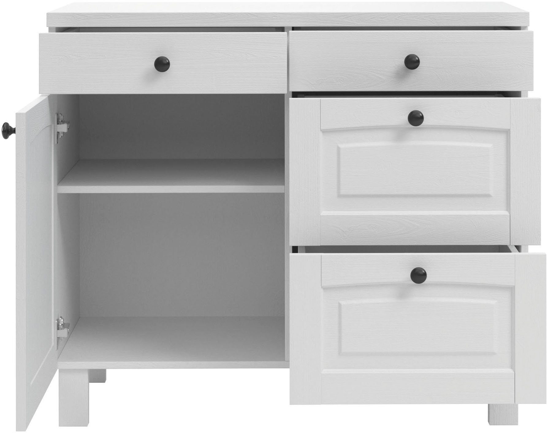 Kochstation Onderkast KS-Osby Massief grenen, breedte 100 cm, 1 deur, 4 laden (1 stuk)