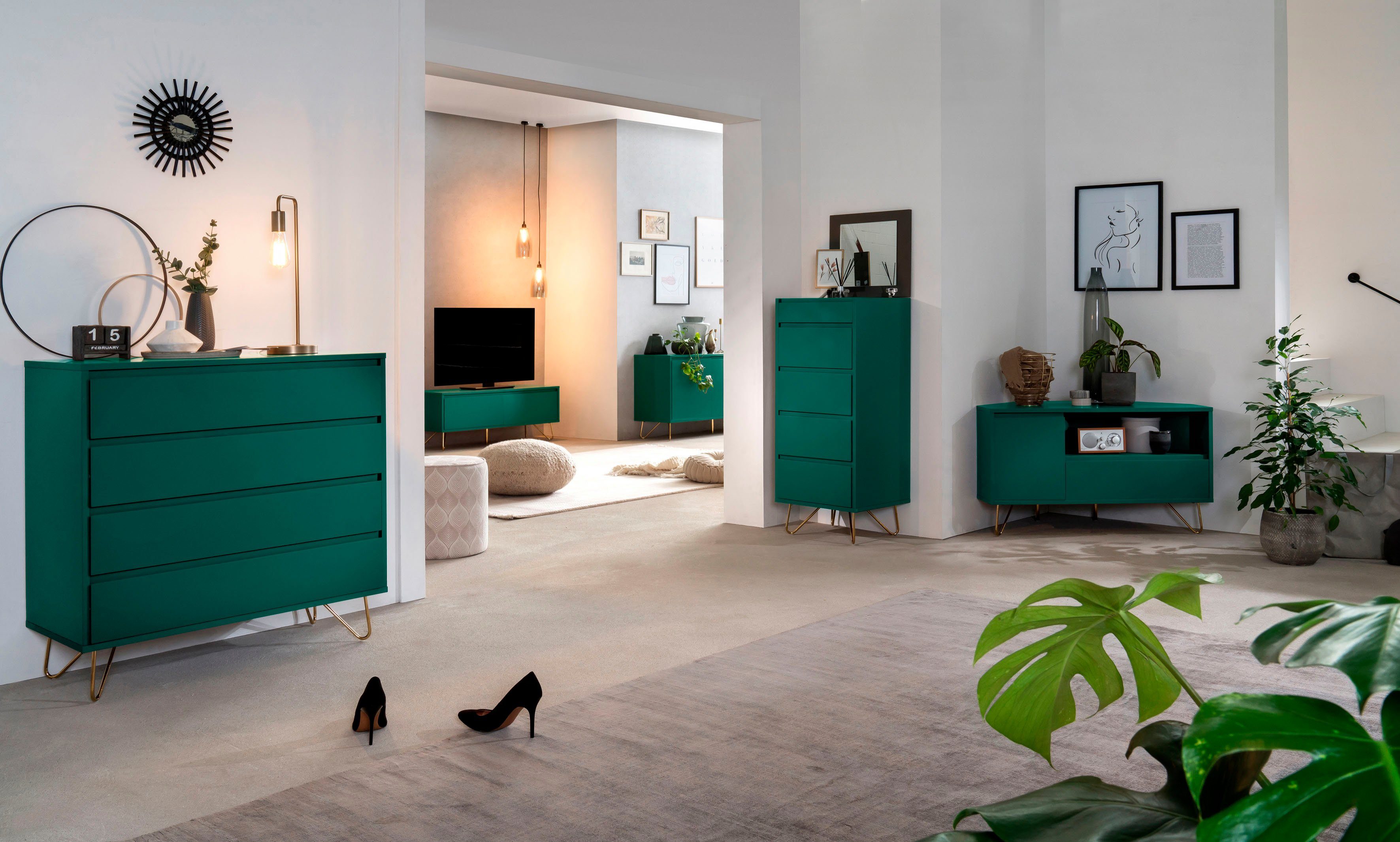 SalesFever Dressoir Kast met haarspeldpoten van metaal met messinglegering