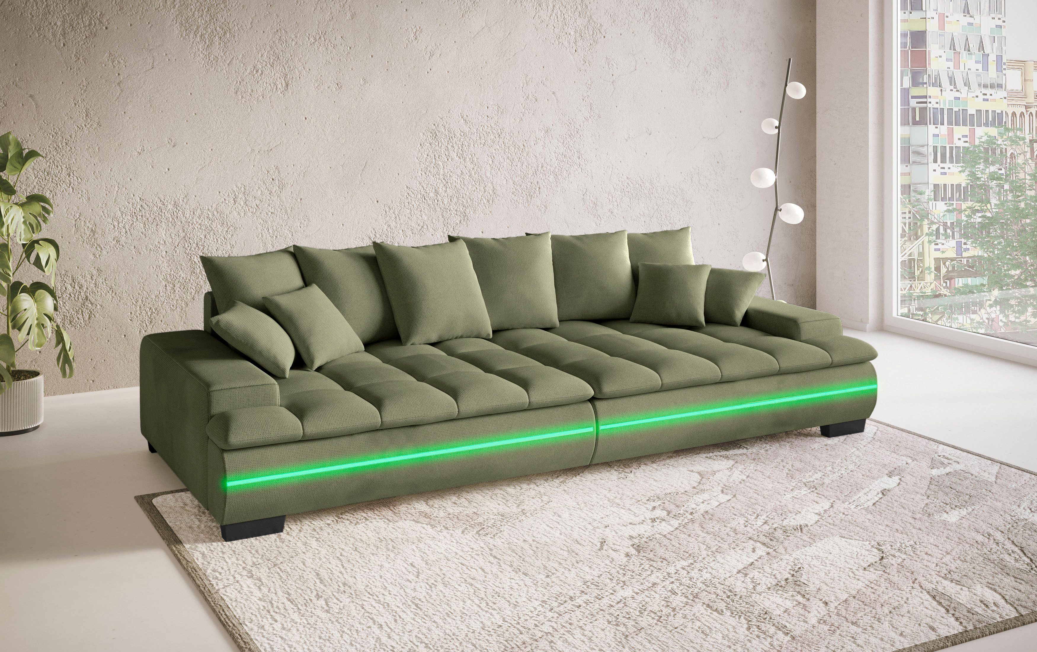 Mr. Couch Megabank Haiti II RGB-LED RGB-LED verlichting, met ambachtelijk gemaakte comfort-stiksel