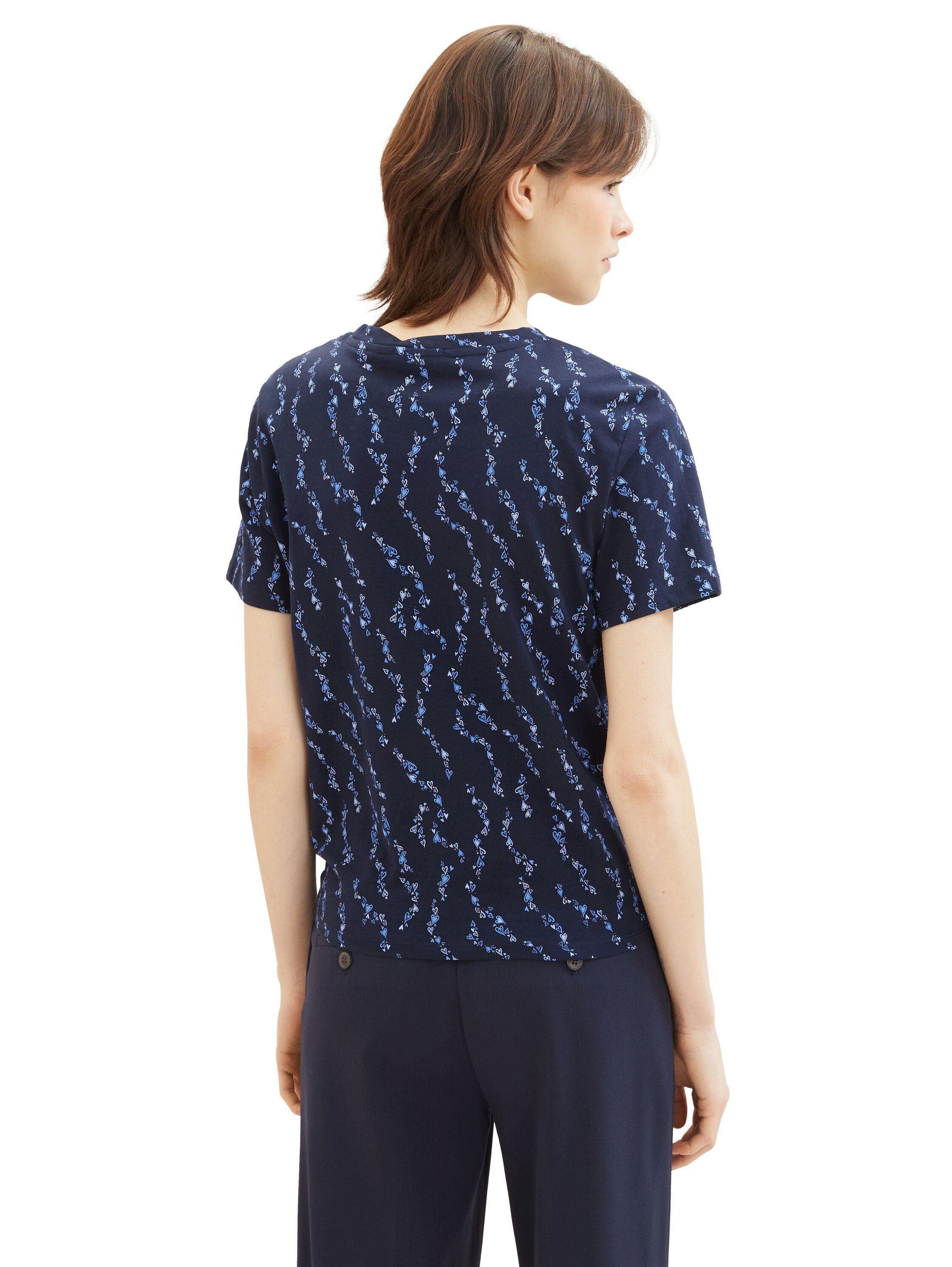 Tom Tailor Denim T-shirt met minimalprint en zij-knoop