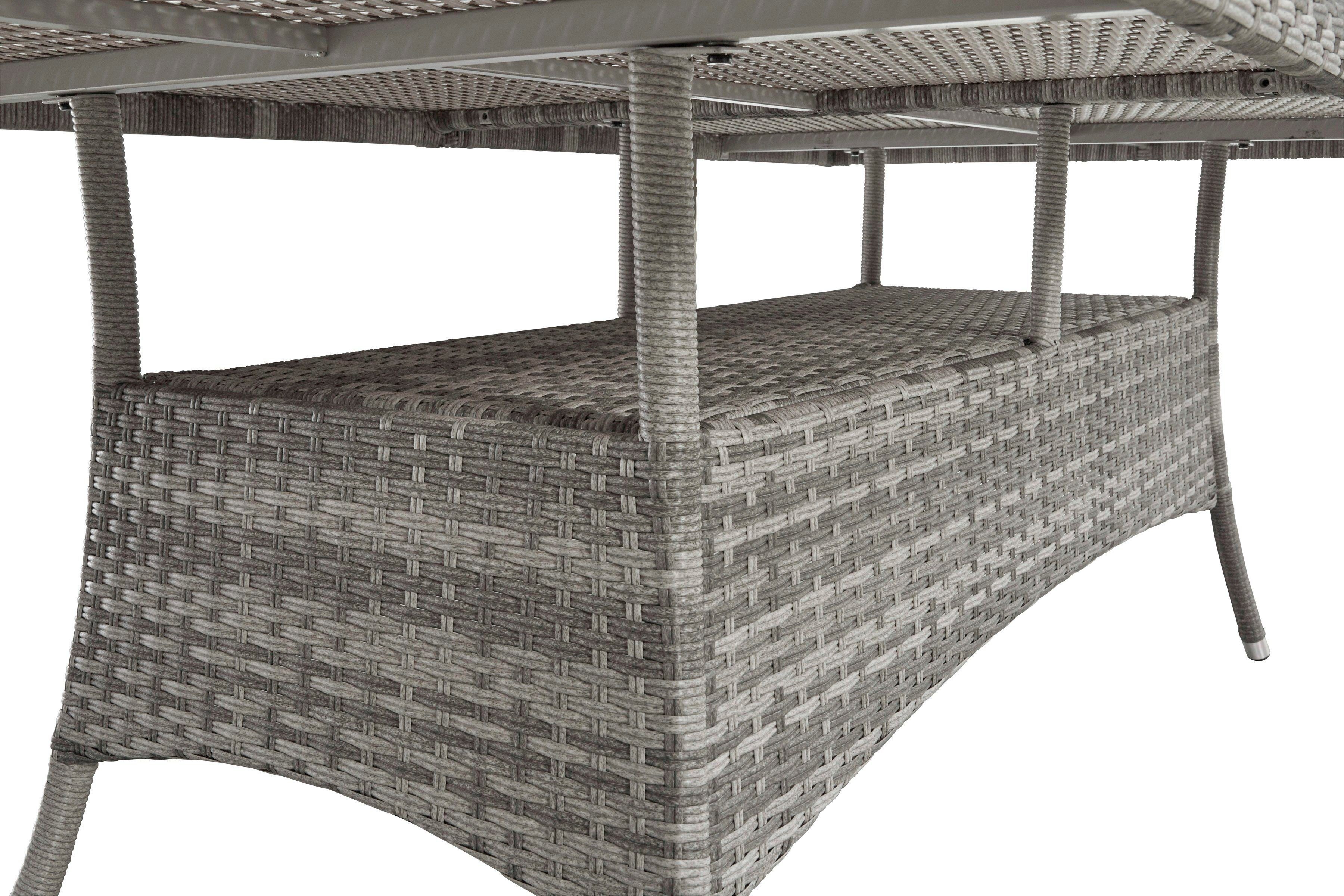KONIFERA Tuin-eethoek Belluno Bergruimte onder de tafel, grijs, 2 van de 8 fauteuils traploos verstelbaar (set, 17-delig)