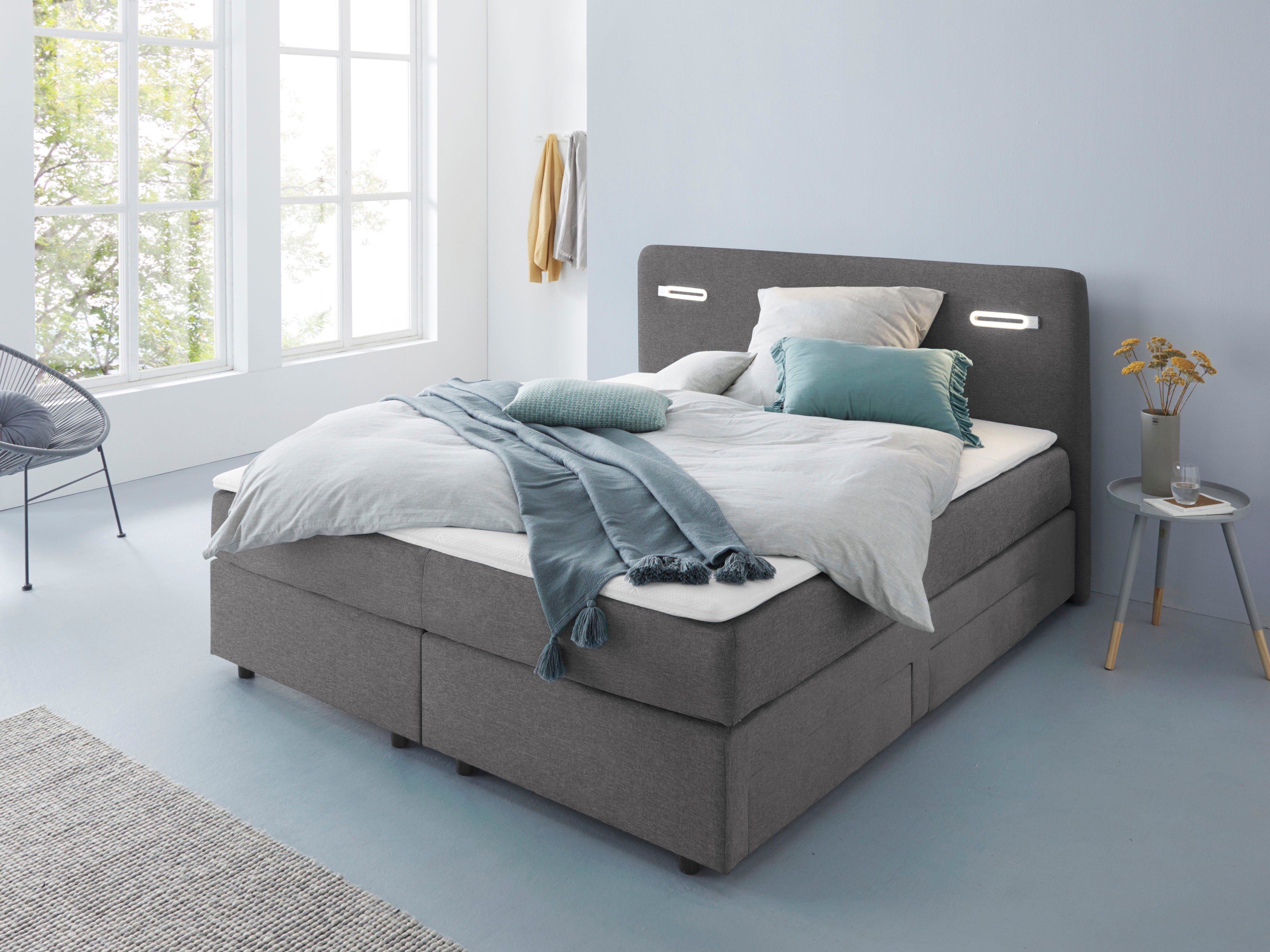 INOSIGN Boxspring Luan met laden, ledverlichting en topmatras, in breedte 120 cm en 180 cm te bestel