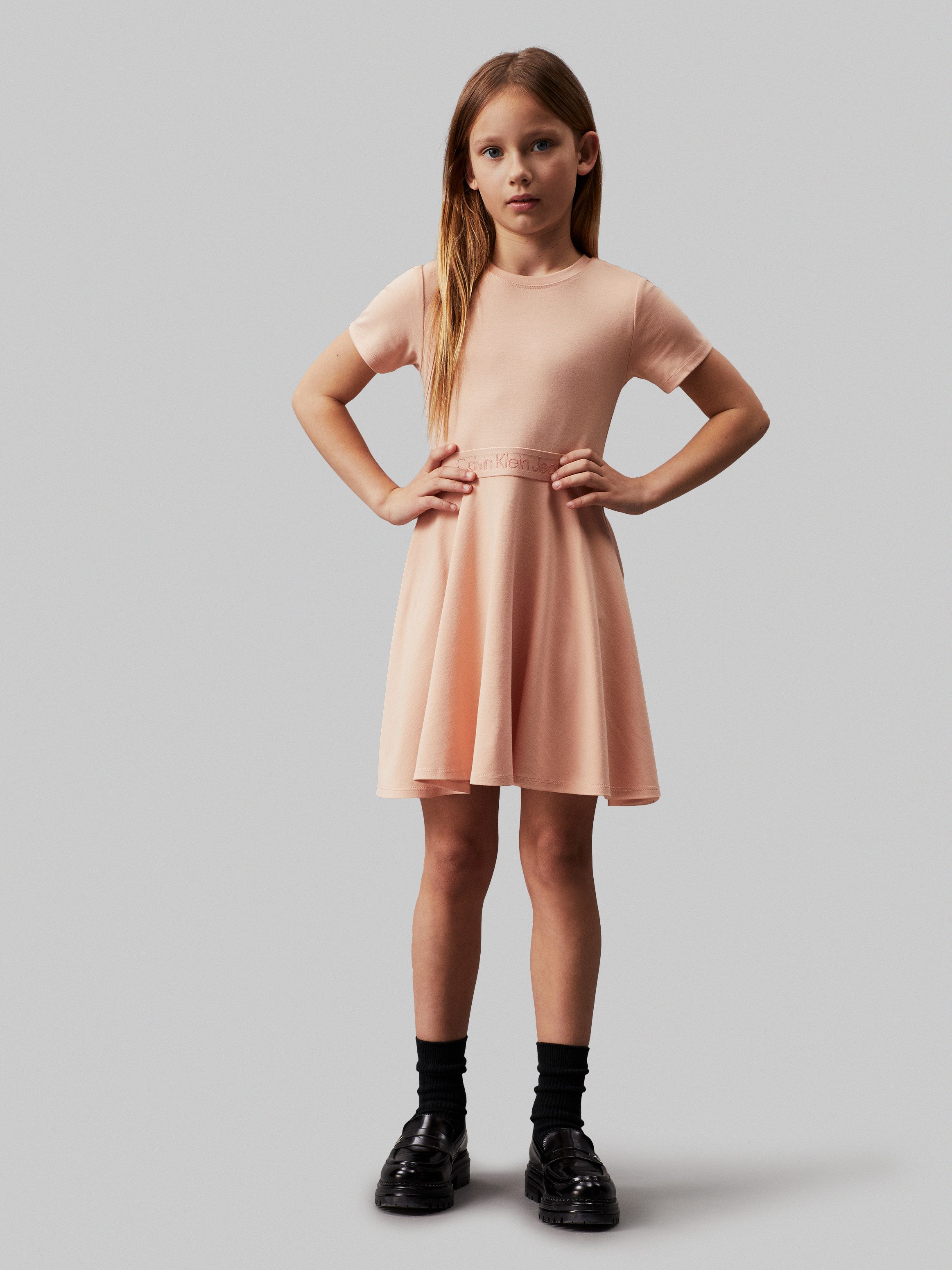 Calvin Klein Jerseyjurk PUNTO TAPE FIT FLARE SS DRESS