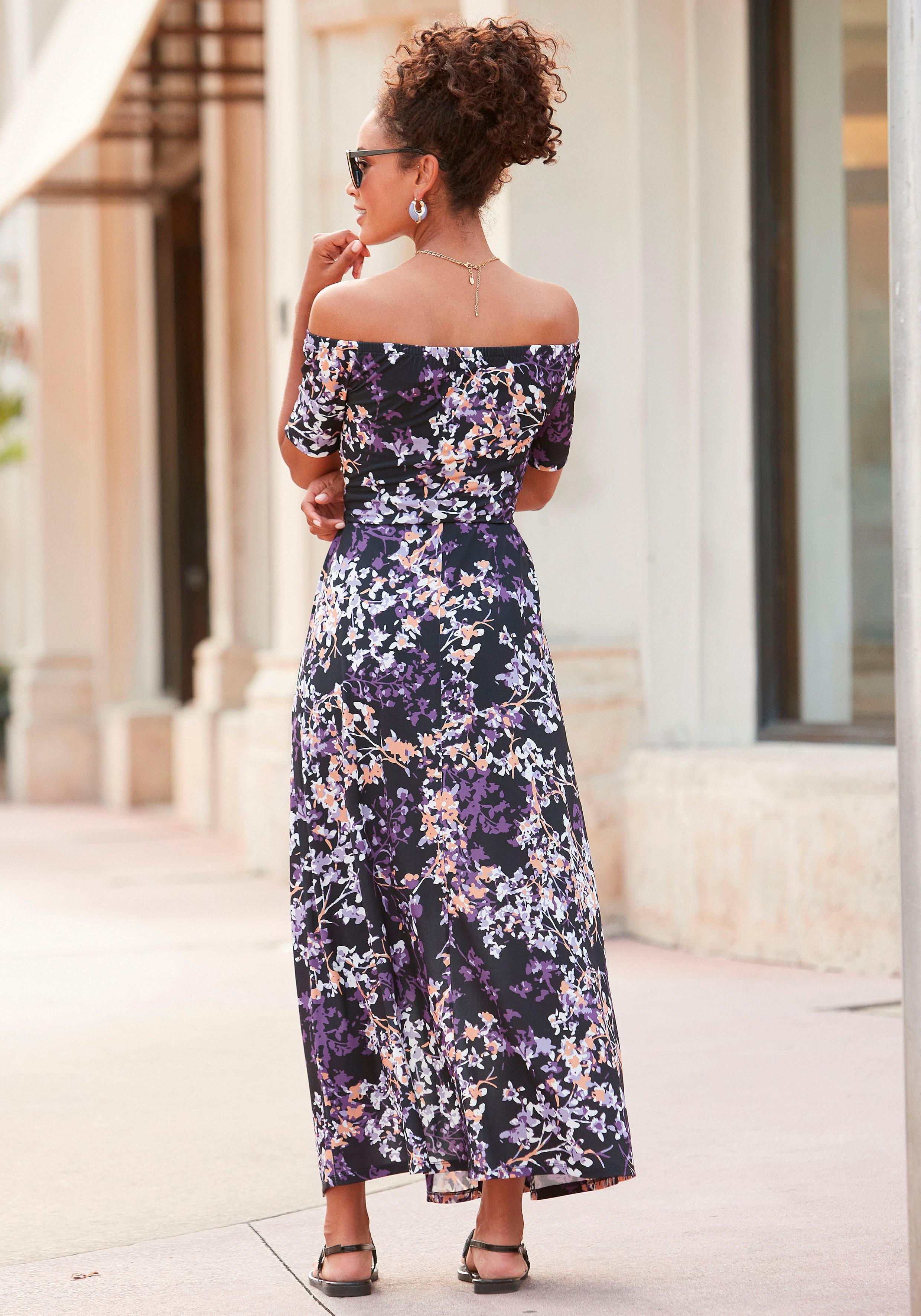 Vivance Maxi-jurk met lange splits en carmen-halslijn, zomerjurk