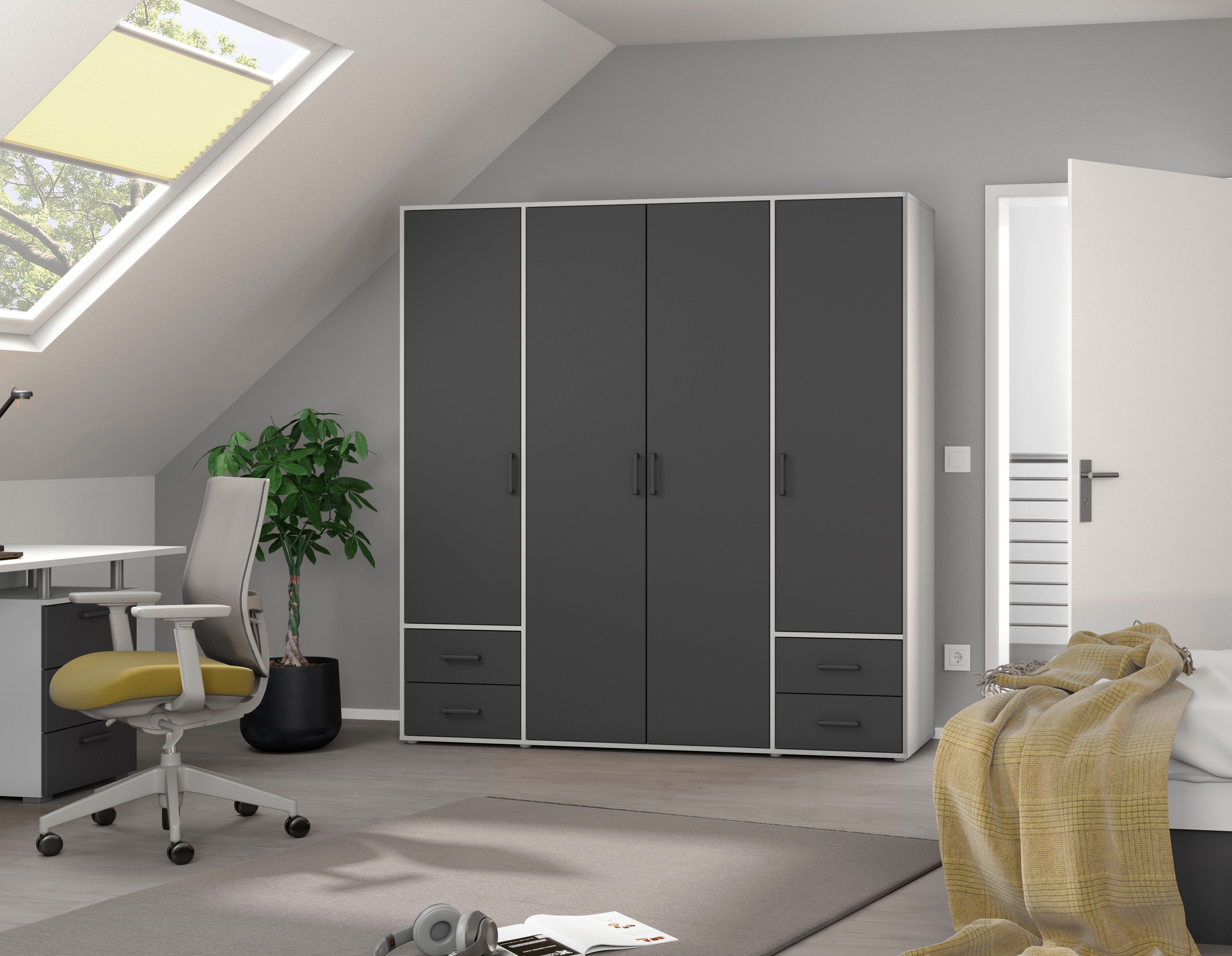 rauch Draaideurkast Kledingkast kast garderobe linnenkast VOYAGER moderne grepen in grijs metallic met buitenlades made in germany