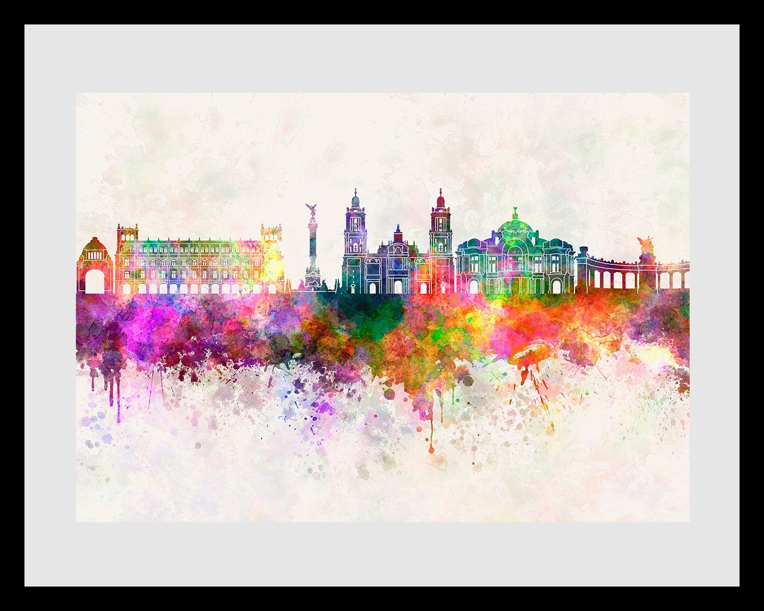 queence Wanddecoratie Skyline Color Splash HD premium posterdruk incl. houten lijst (1 stuk)