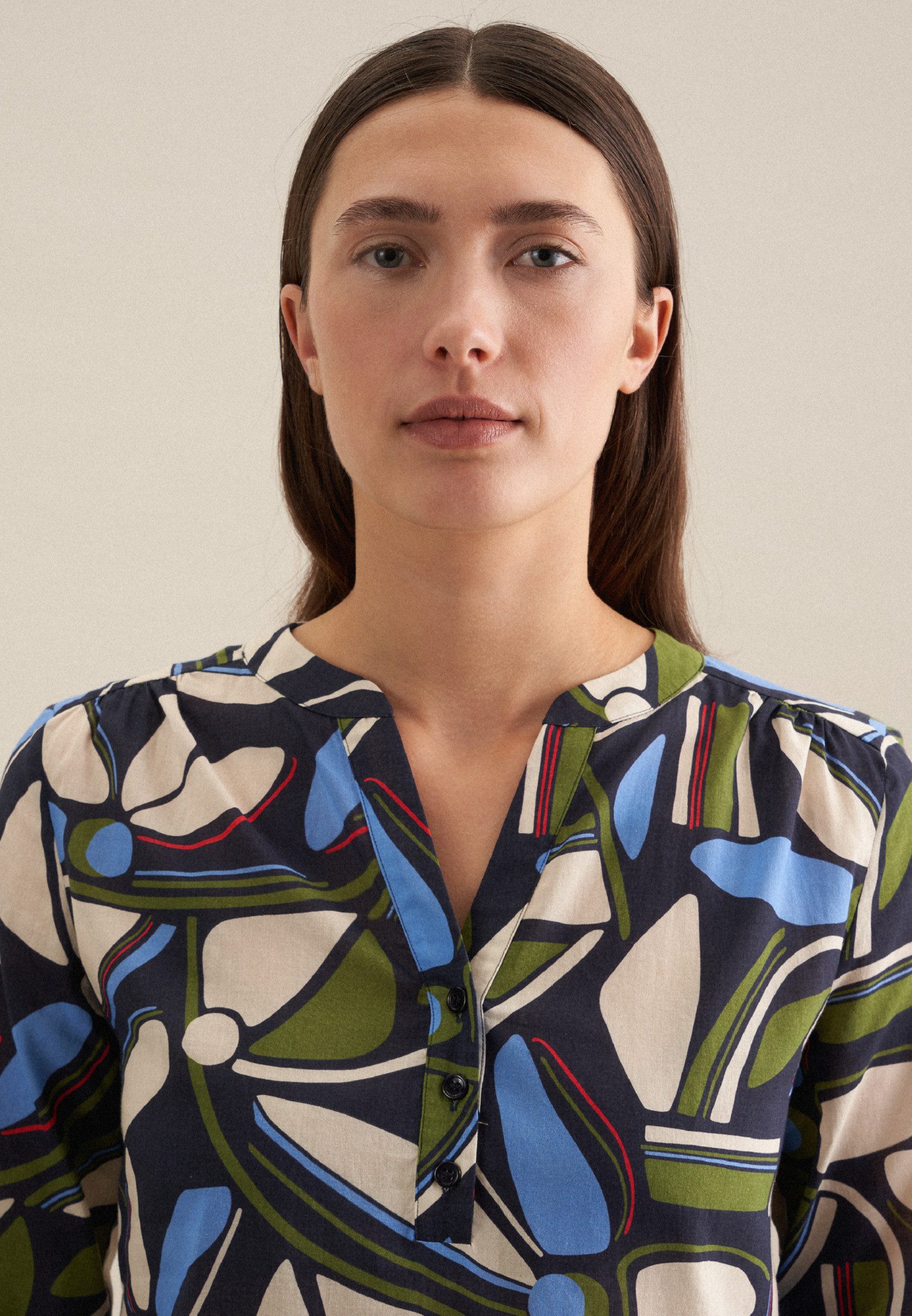 seidensticker Klassieke blouse Zwarte roos Tuniek bloemmotief