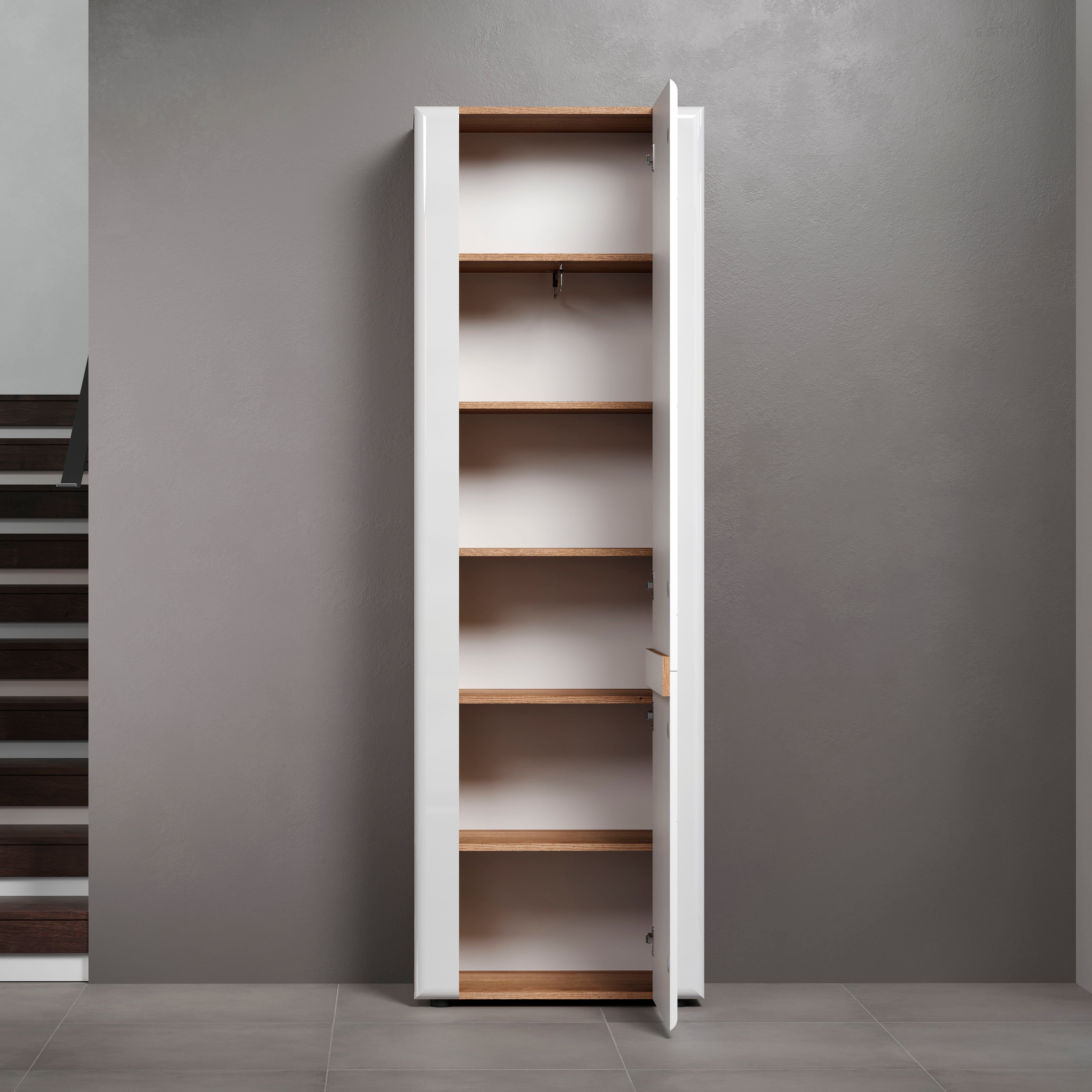 INOSIGN Vitrinekast Graz Hoge kast met glazen deuren Grifflos, breedte 96 cm, hoogte 132 cm (1 stuk)