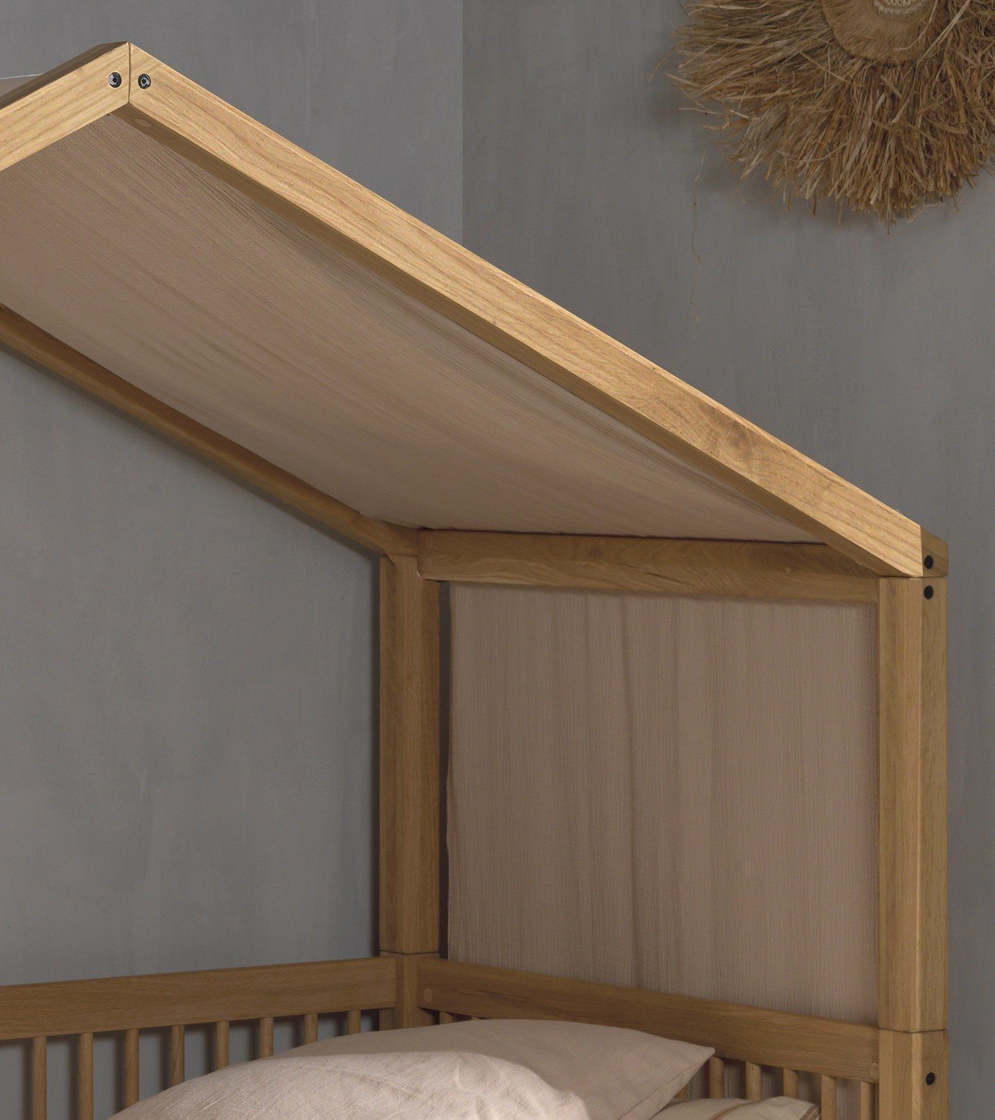 Home affaire Huisbed van massief geolied eikenhout, lf90x200 cm, m. textielhemel, bedlade