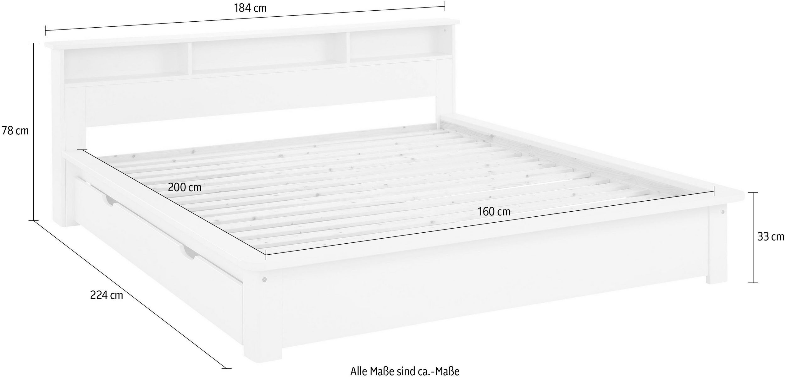 Home affaire Massief houten ledikant "KERO" BESTSELLER! Opbergruimte in het hoofdeinde gecertificeerd massief hout (grenen), optioneel met lade