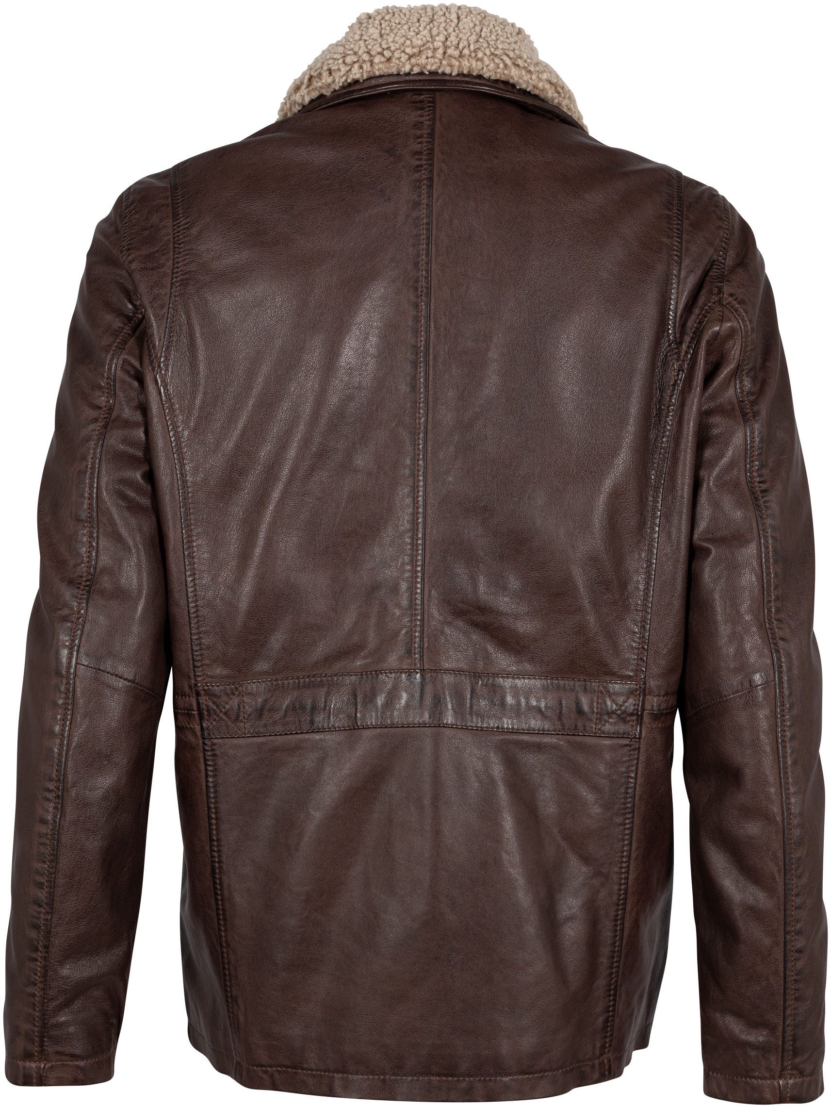Mauritius Leren jack GMJaeff met faux fur, verborgen rits