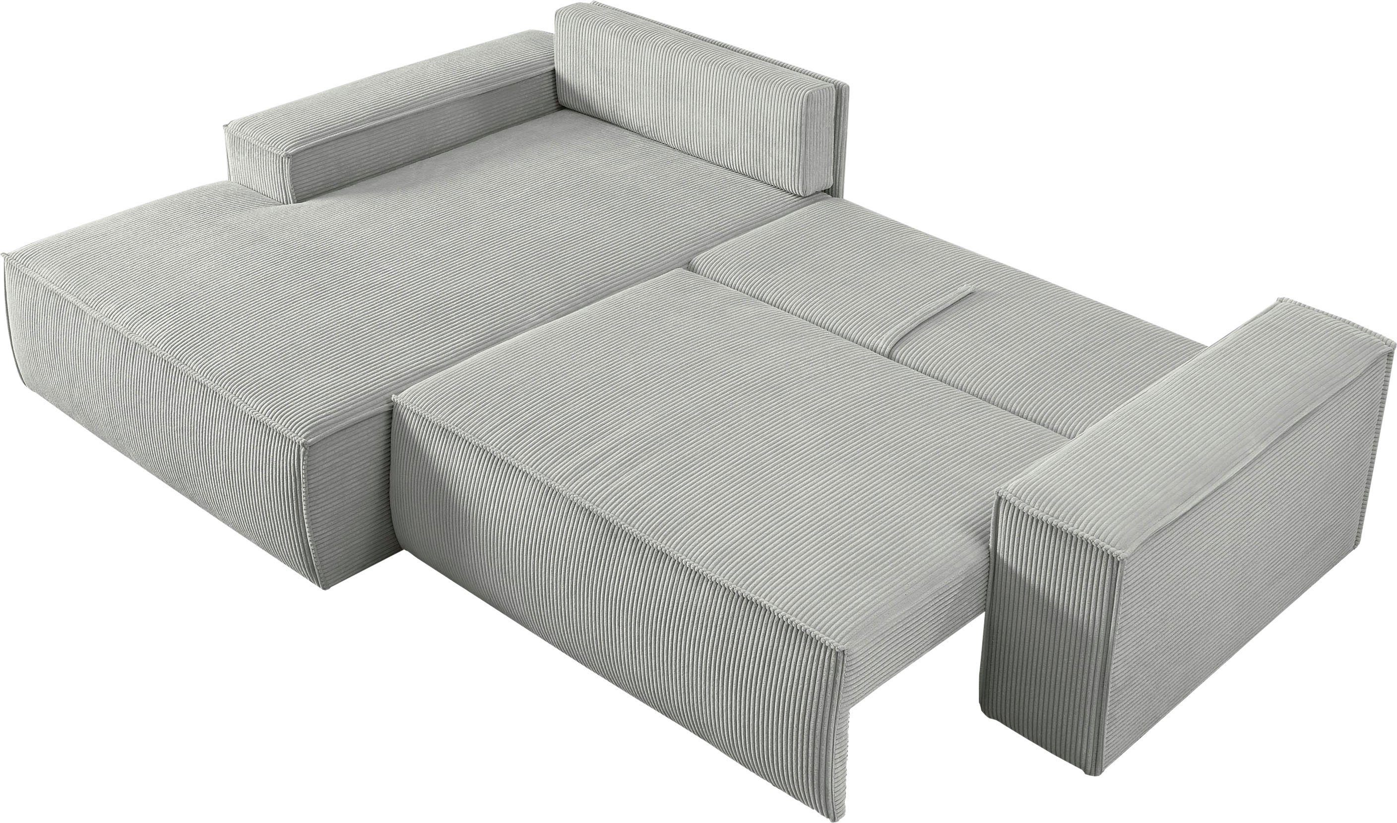 Home affaire Hoekbank SHERWOOD bedbank 267 cm, L-model, Slaapfunctie met bedlade (210x136 cm), cord, vintage, fluweel