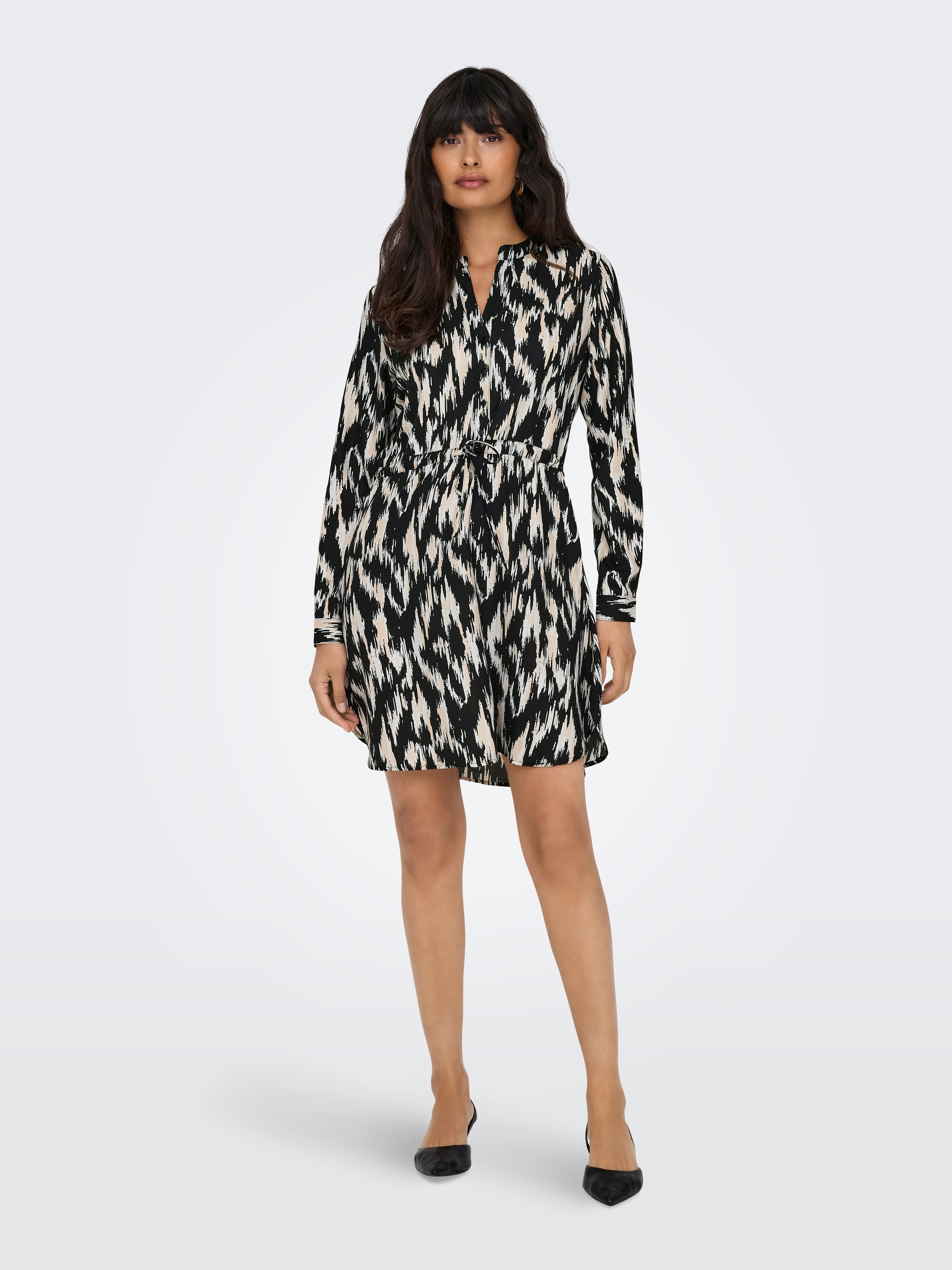 Only Gedessineerde jurk ONLCORY L S V-NECK TUNIC