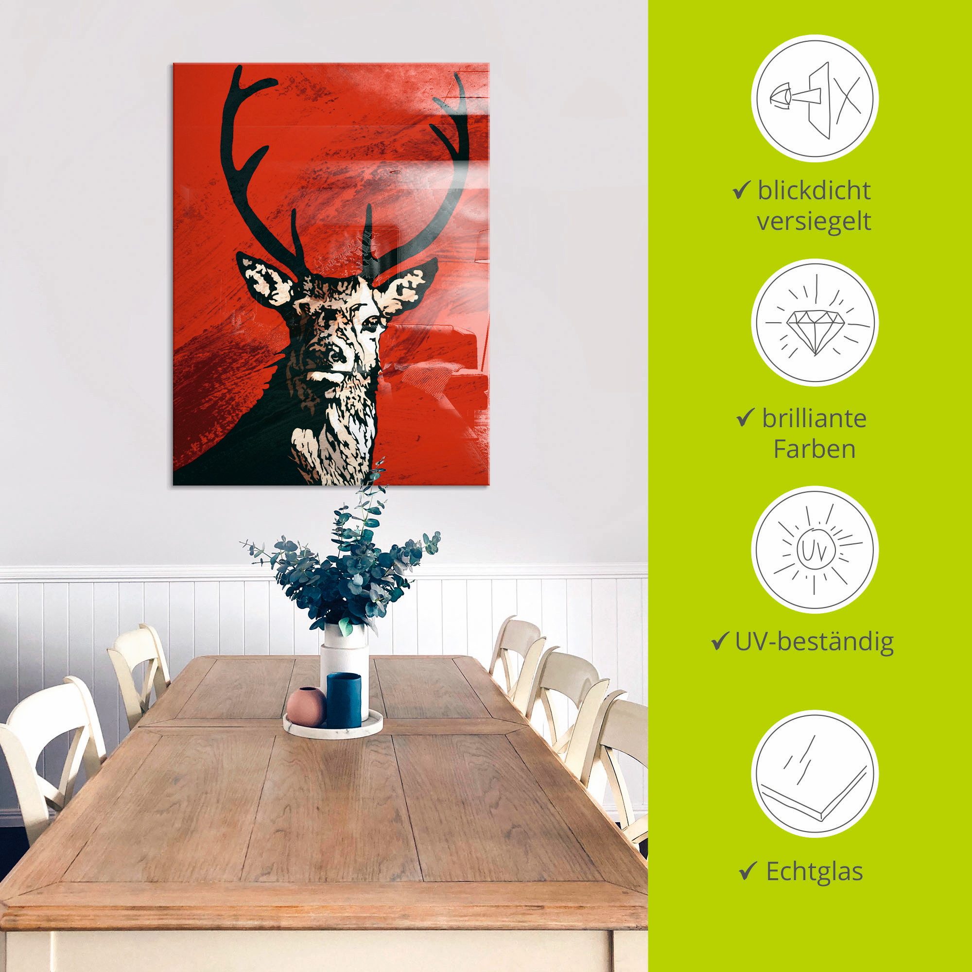 Artland Print op glas Edelhert in verschillende maten