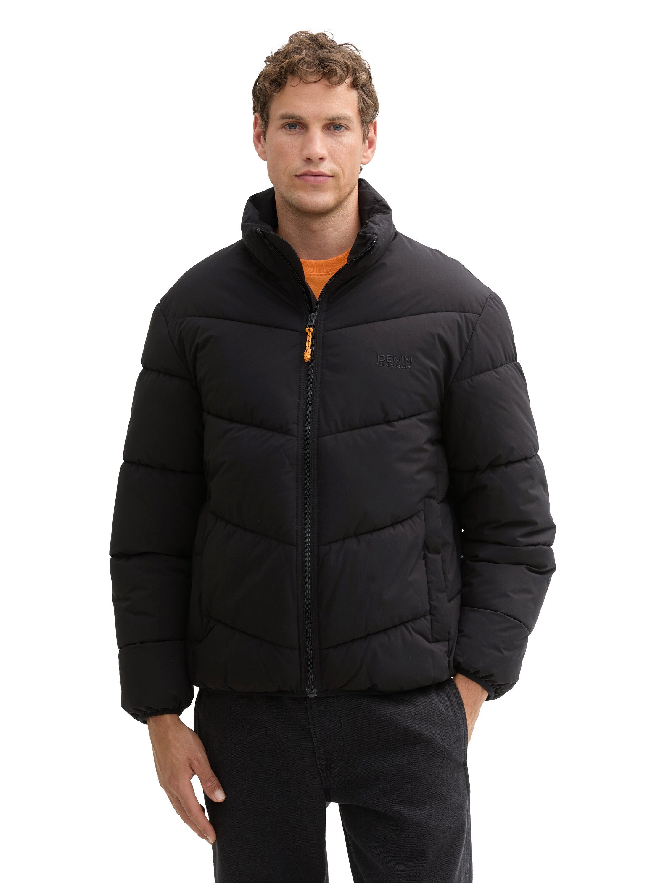Tom Tailor Denim Gewatteerde jas met logoprint heren winterjassen maat S zwart