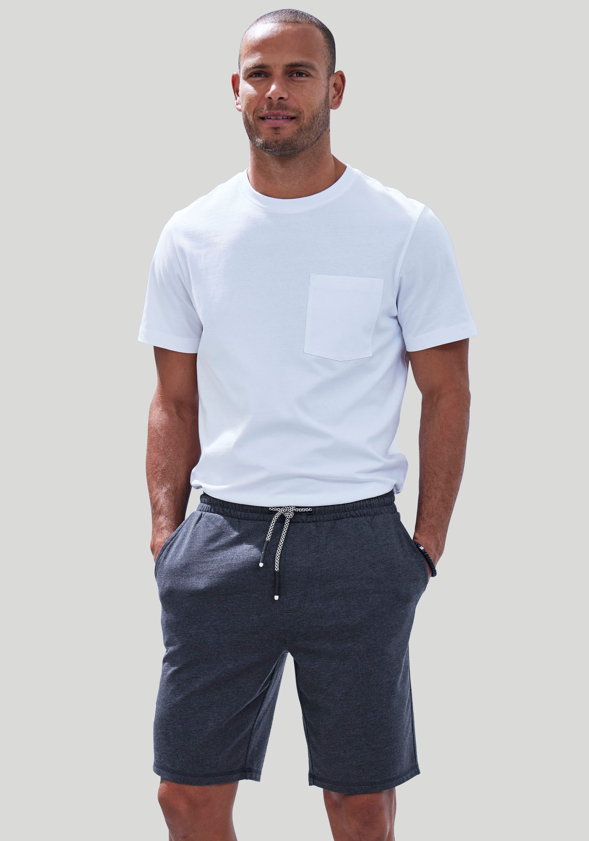 John Devin Sweatshort Wijd model in melange-look van katoenmix
