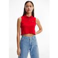 tommy jeans poloshirt tjw crop sleeveless rib polo met tommy jeans logo flag rood