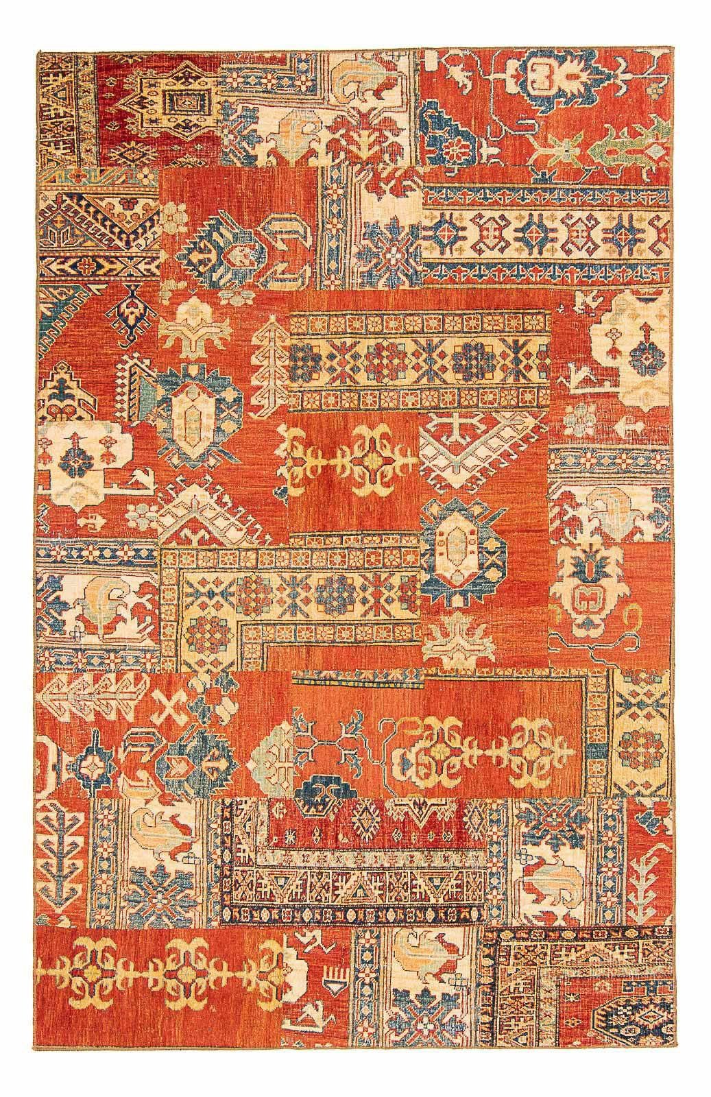 morgenland Wollen kleed Kazak patchwork 235 x 160 cm Uniek exemplaar met certificaat