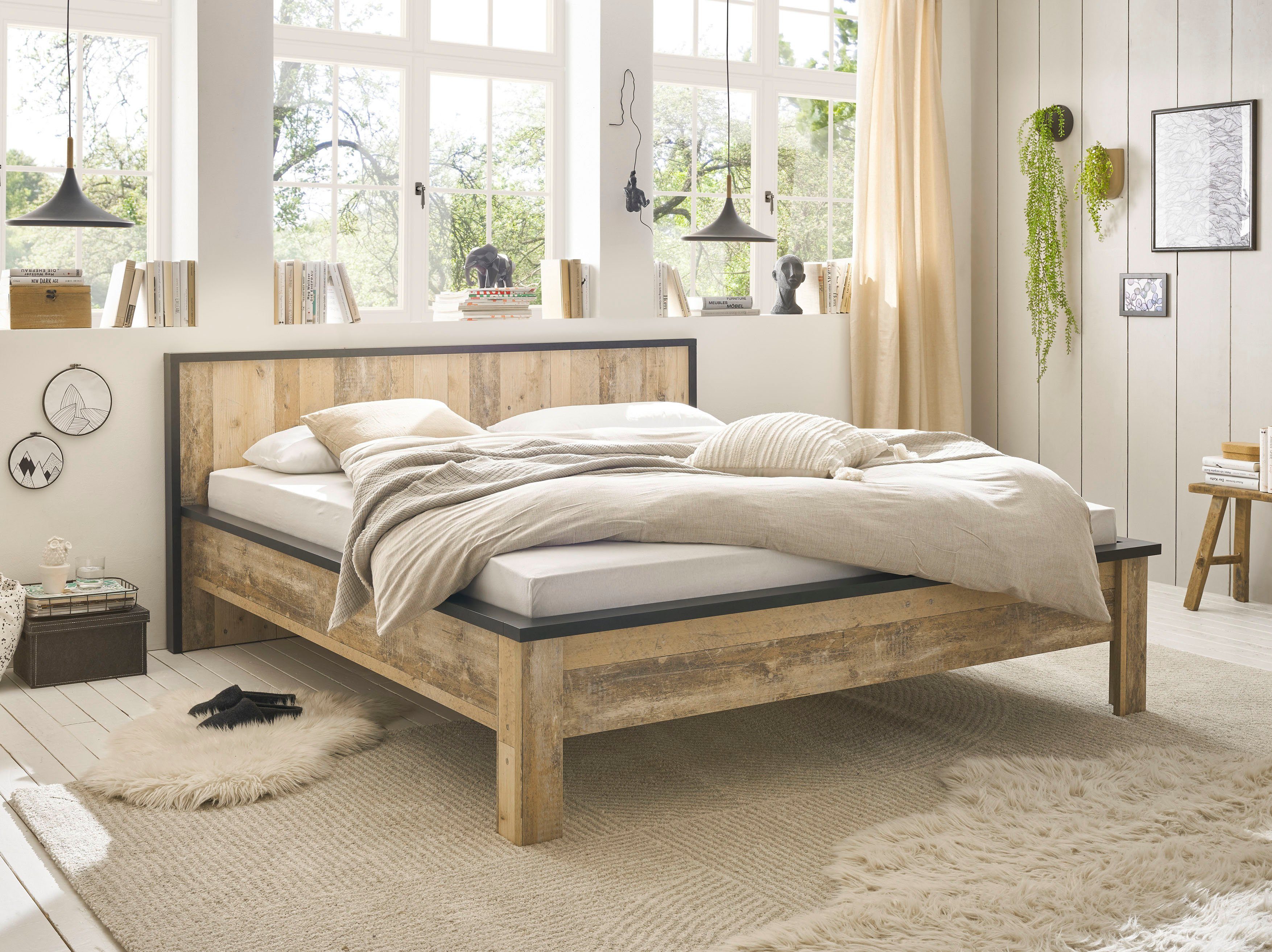 Home affaire 1-persoonsledikant SHERWOOD ligoppervlak 90/140 of 180x200 cm van fsc-gecertificeerd houtmateriaal, rustieke landhuisstijl