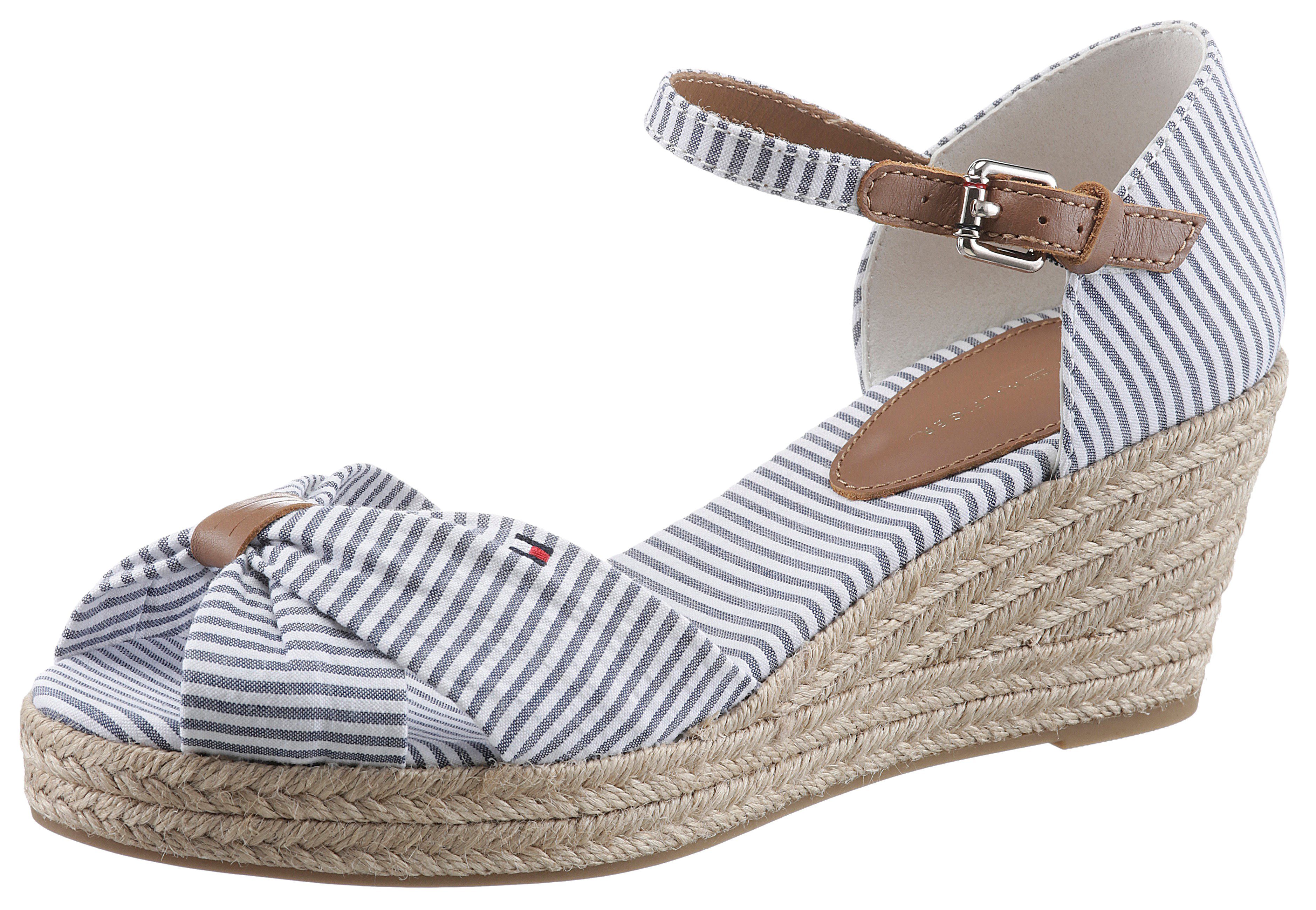 Tommy Hilfiger Sleehaksandaaltjes HIGH WEDGE SEERSUCKER met geborduurde logovlag