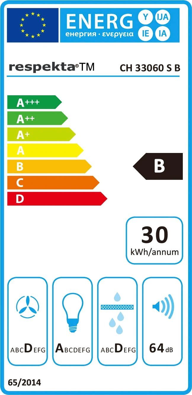 RESPEKTA Schuine wandkap CH 33060 60 cm, 3 vermogensniveaus, led-verlichting, geschikt voor afzuiging en recirculatie