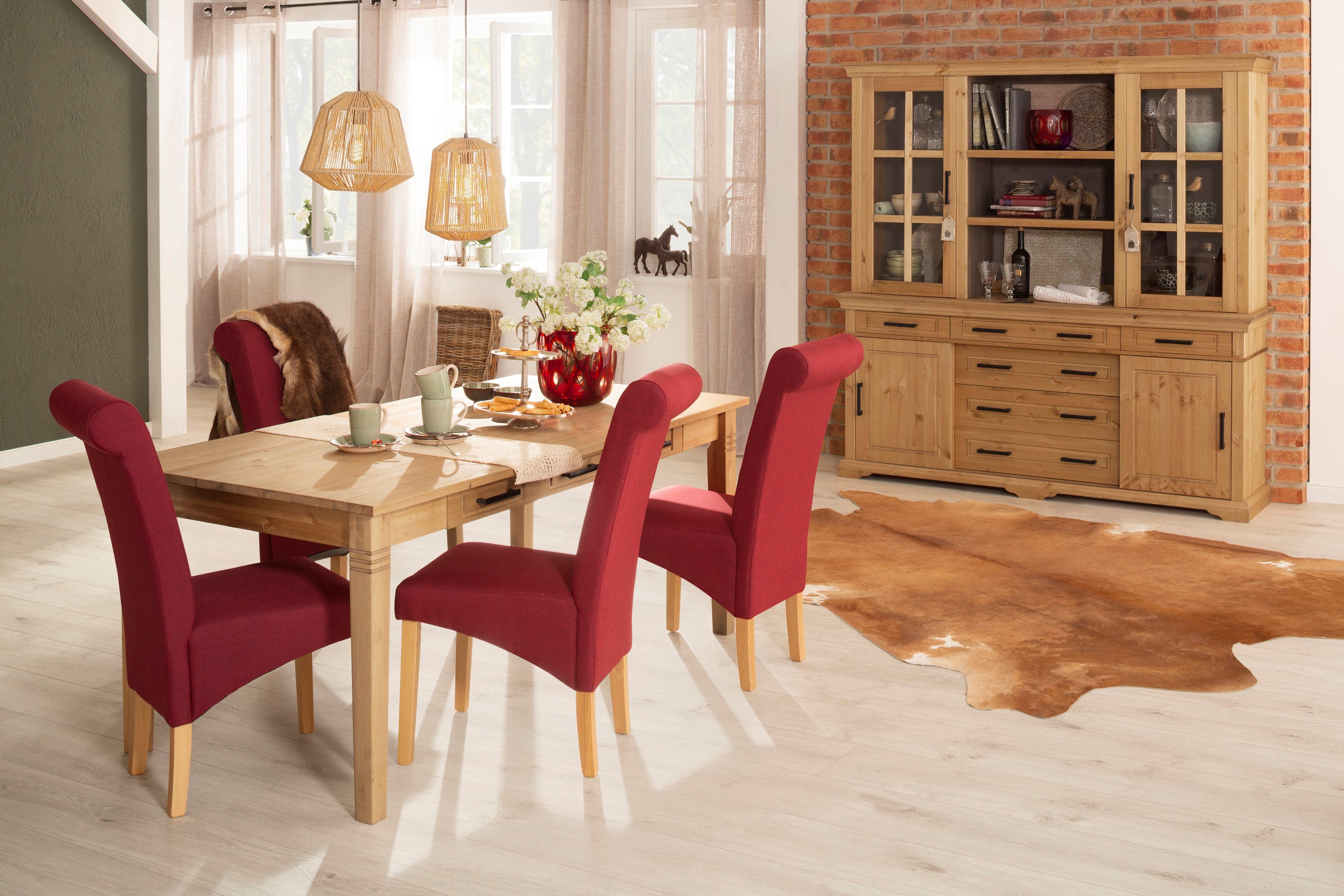 Home affaire Eettafel Anabel gemaakt van massief grenen, 6 laden onder het tafelblad, breedte 180 cm