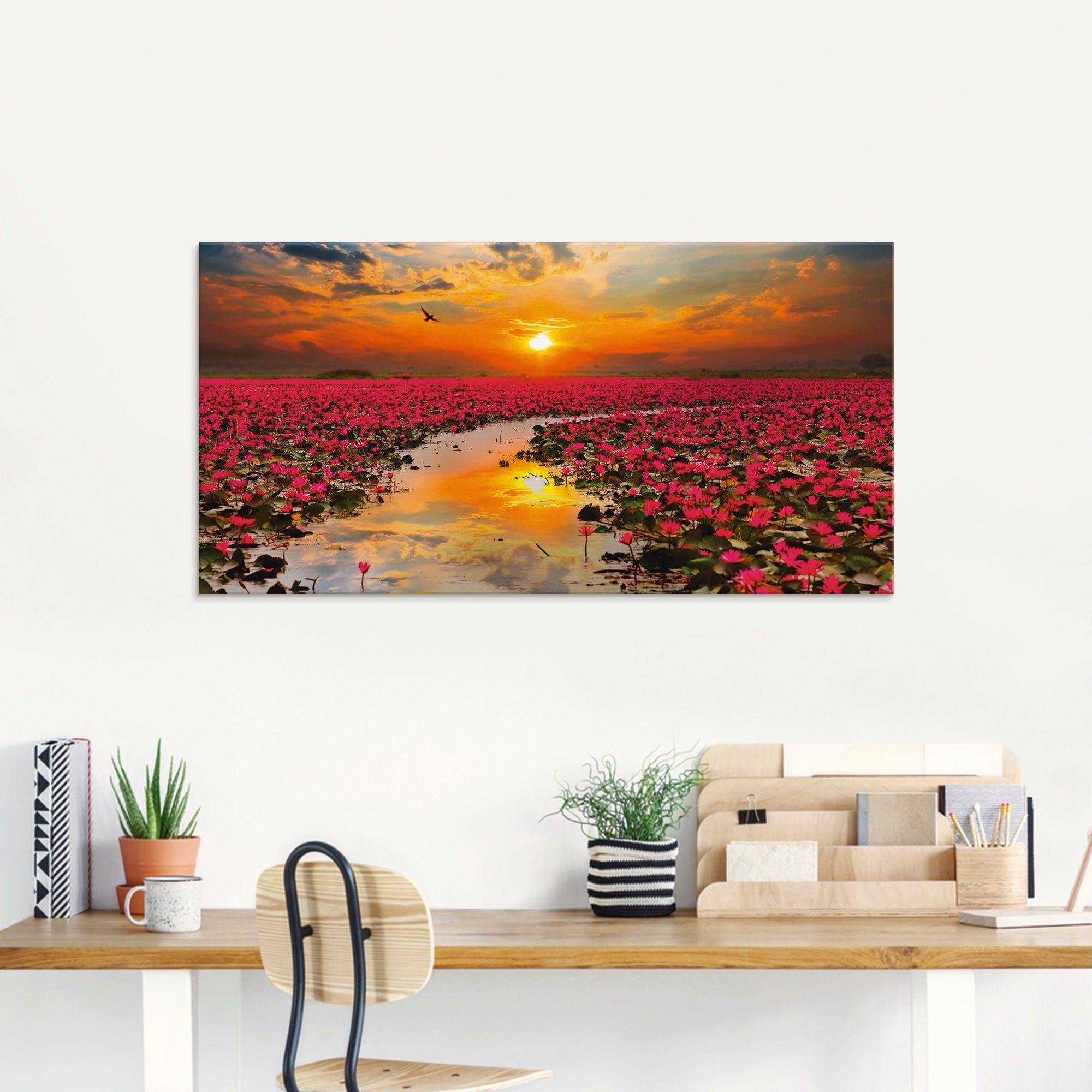 Artland Print op glas Zonneschijn bloeiende lotusbloem