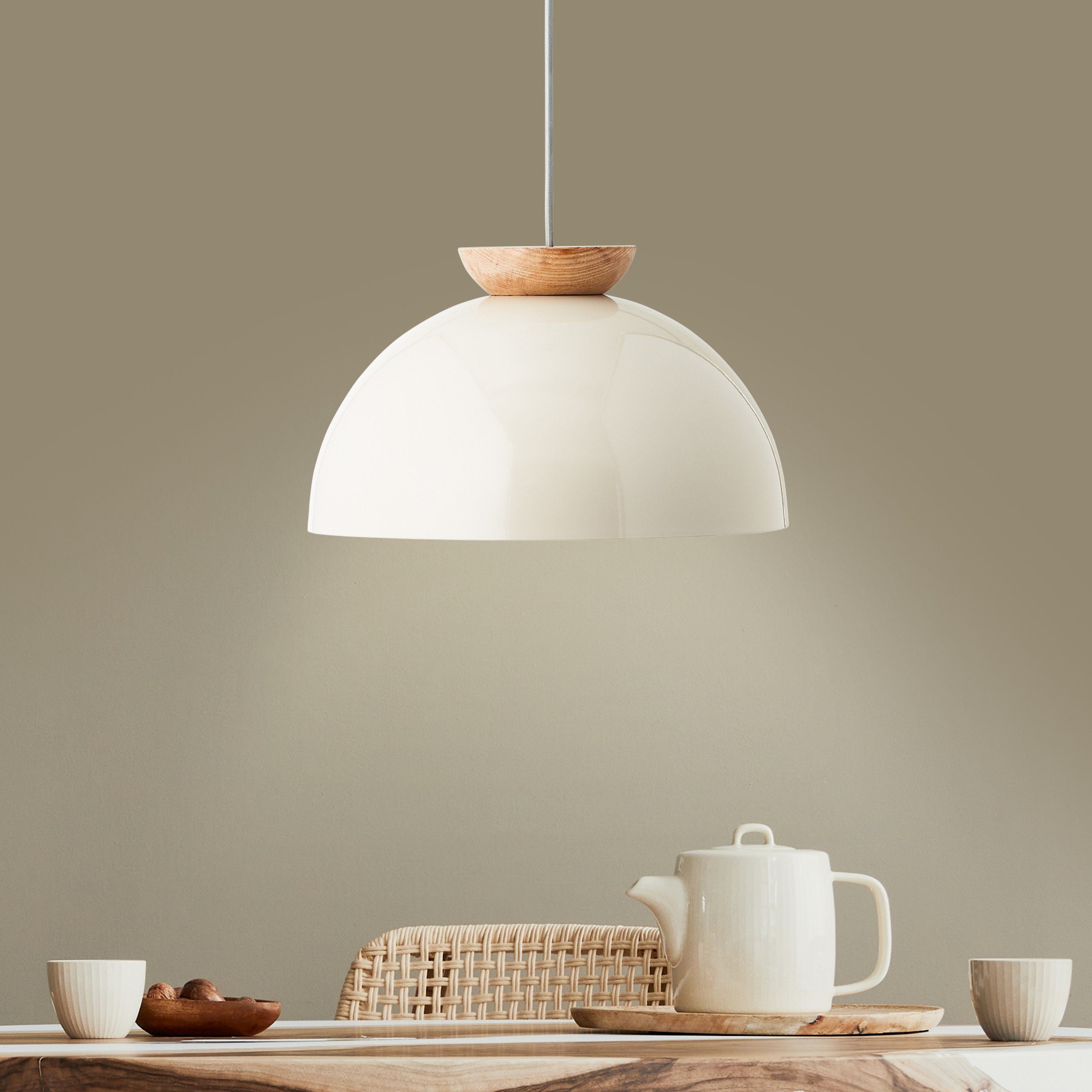 Brilliant Leuchten Hanglamp Nalam 174,5 x 35 cm, 1 x e27, inkortbaar, metaal/hout, grijs