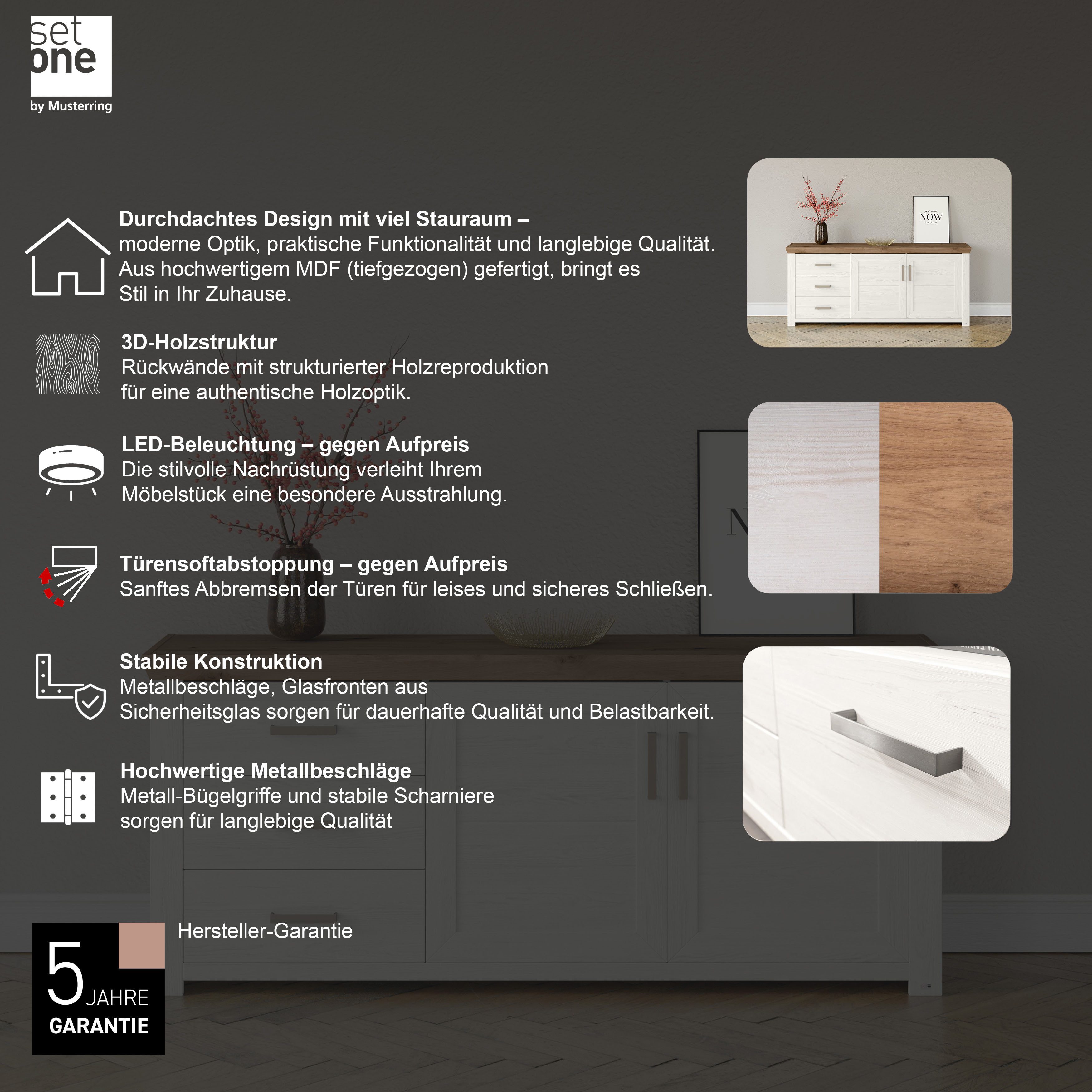 set one by Musterring Dressoir York Type 51, met veel opbergruimte, handvat zilverkleur, B 184 x H 79 cm