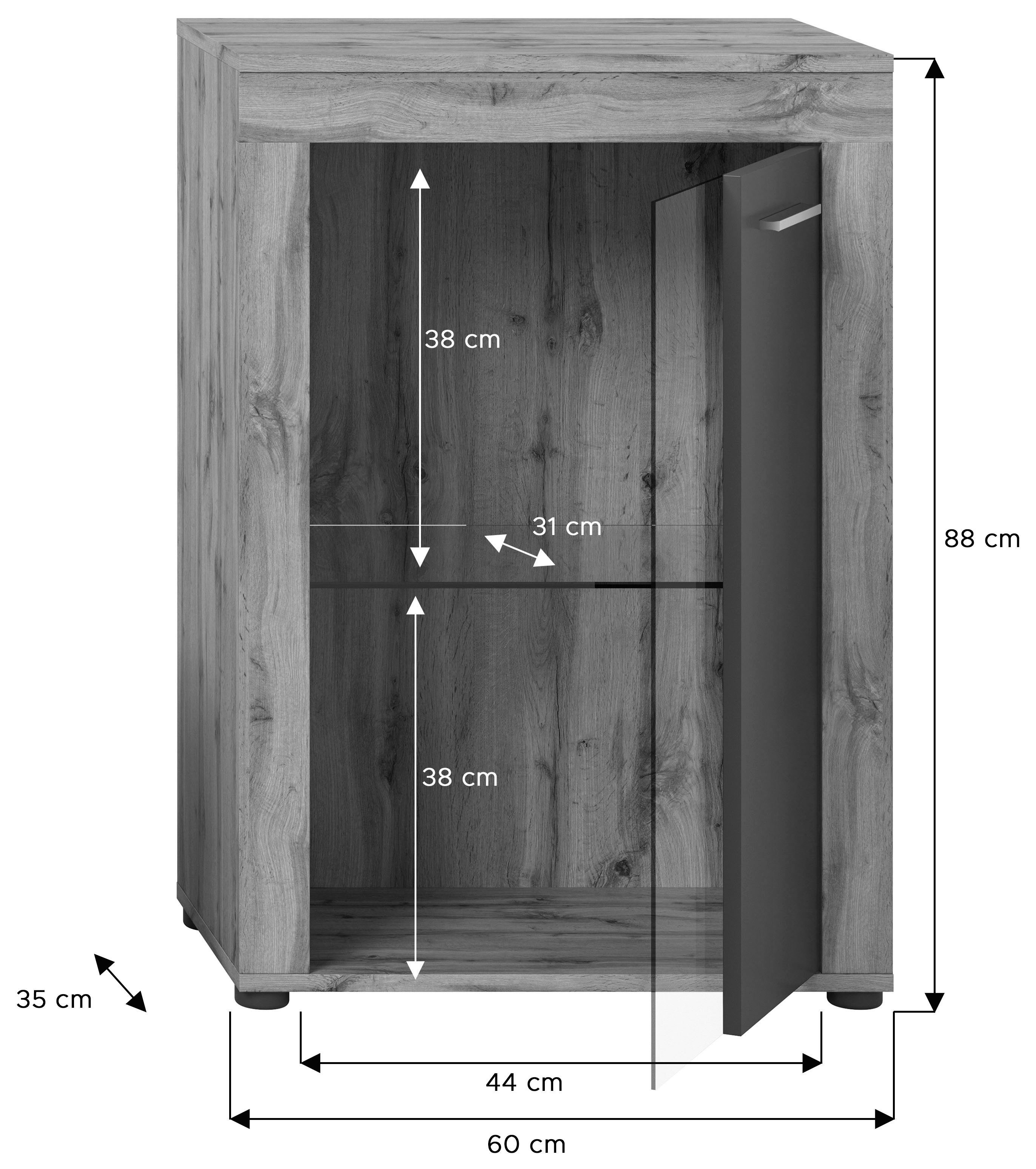 INOSIGN Vitrinekast Aosta, breedte 60 cm, staand of hangend, in verschillende kleuren Deurafdichting verwisselbaar, 1 glazen inlegvloer, hangvitrine, staande vitrine