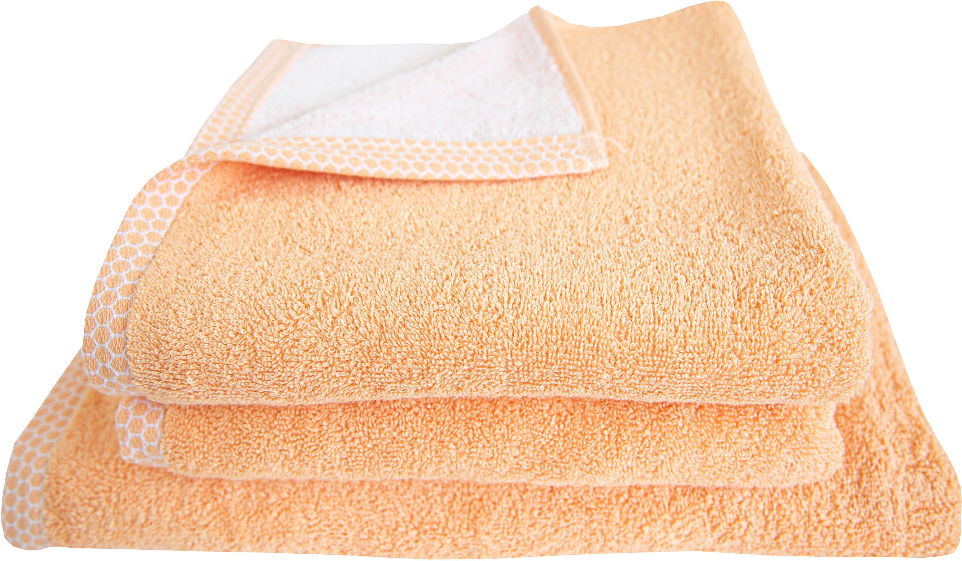 Dyckhoff Handdoekenset Pure Natural Comb 2 handdoeken (50x100 cm), 1 douchehanddoek (70x140 cm) (set, 3-delig) handdoeken oranje