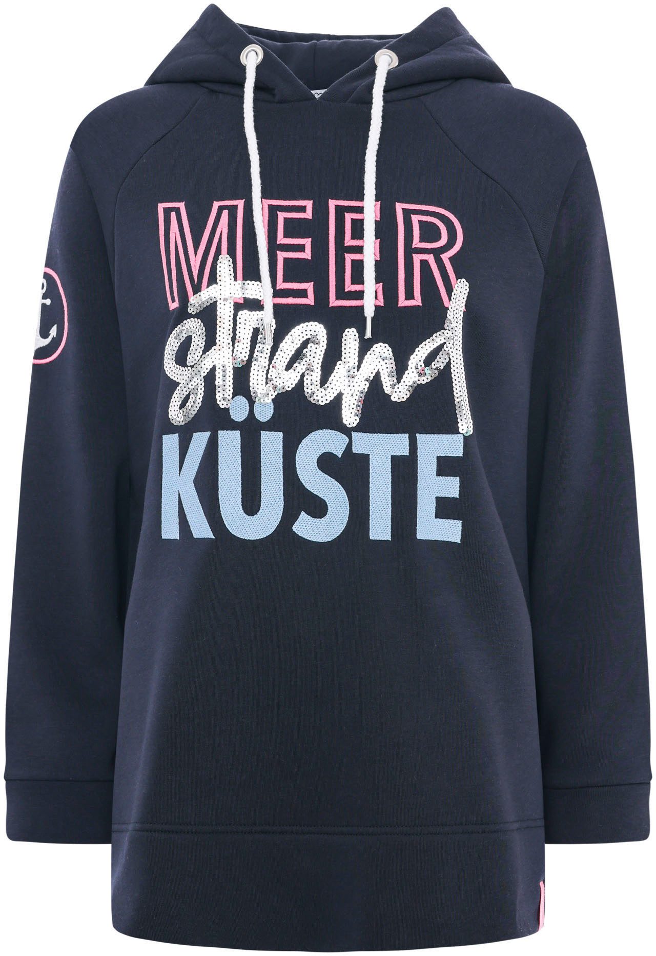 Zwillingsherz Hoodie Zee Strand Kust met capuchon, pailletten-opschrift en geborduurd anker-motief