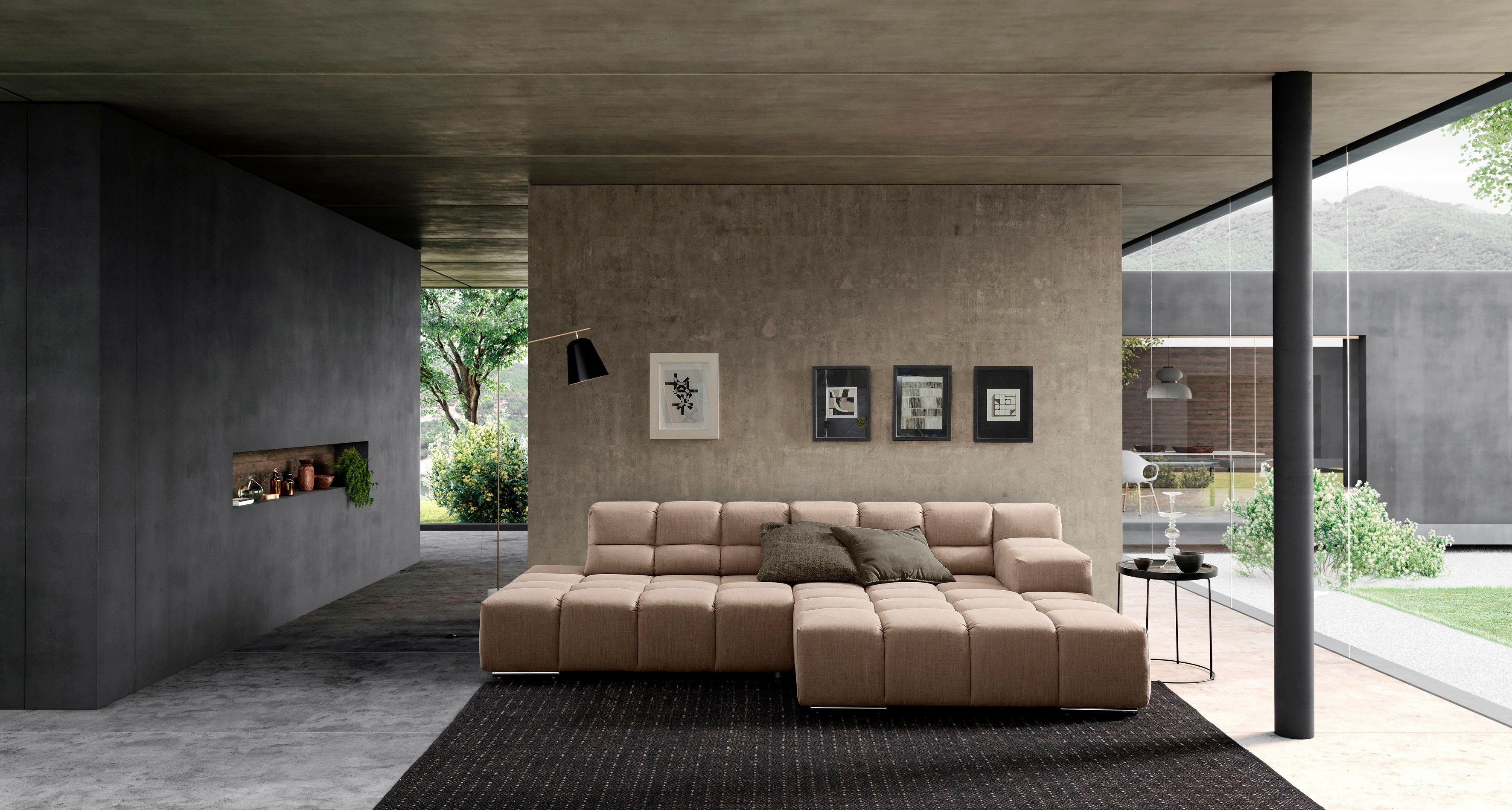 designwerk Hoekbank Temple, designsofa ontmoet hoog zitcomfort, L-vorm Recamiere links of rechts, met verstelling zitdiepte