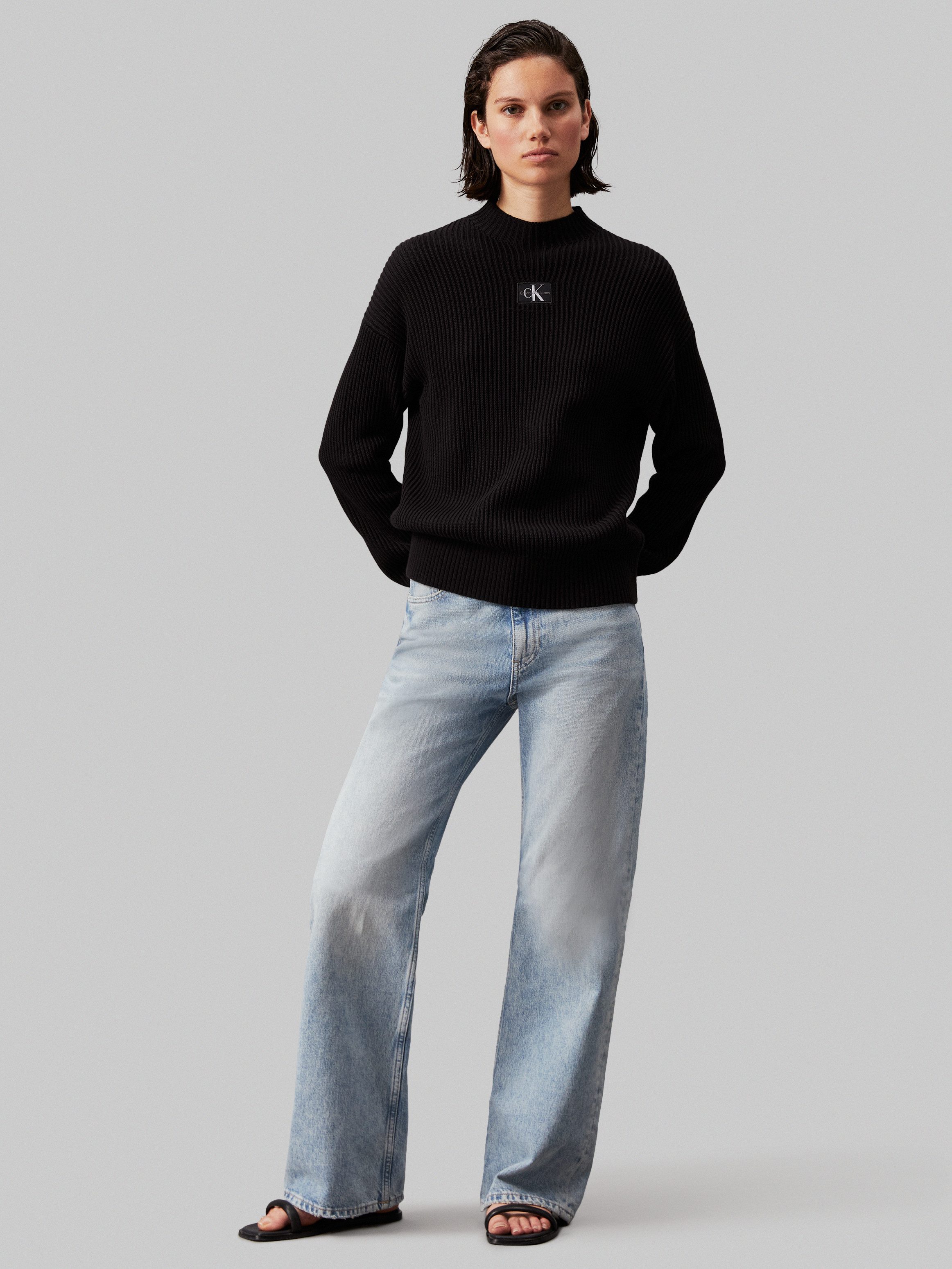 Calvin Klein Trui met staande kraag WOVEN LABEL LOOSE SWEATER
