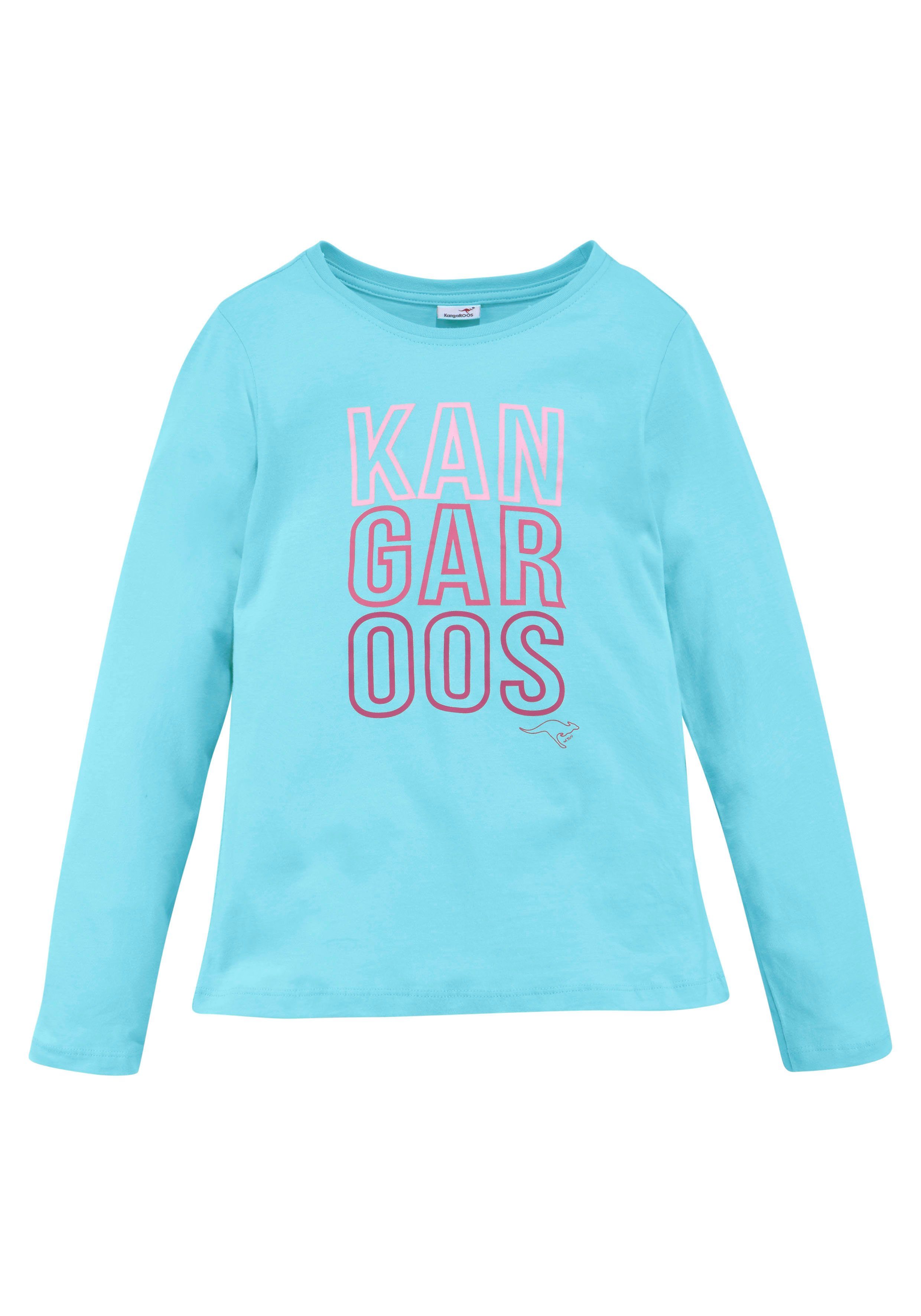 KangaROOS Shirt met lange mouwen Lange mouwen, getailleerde snit, met logoprint, ronde hals