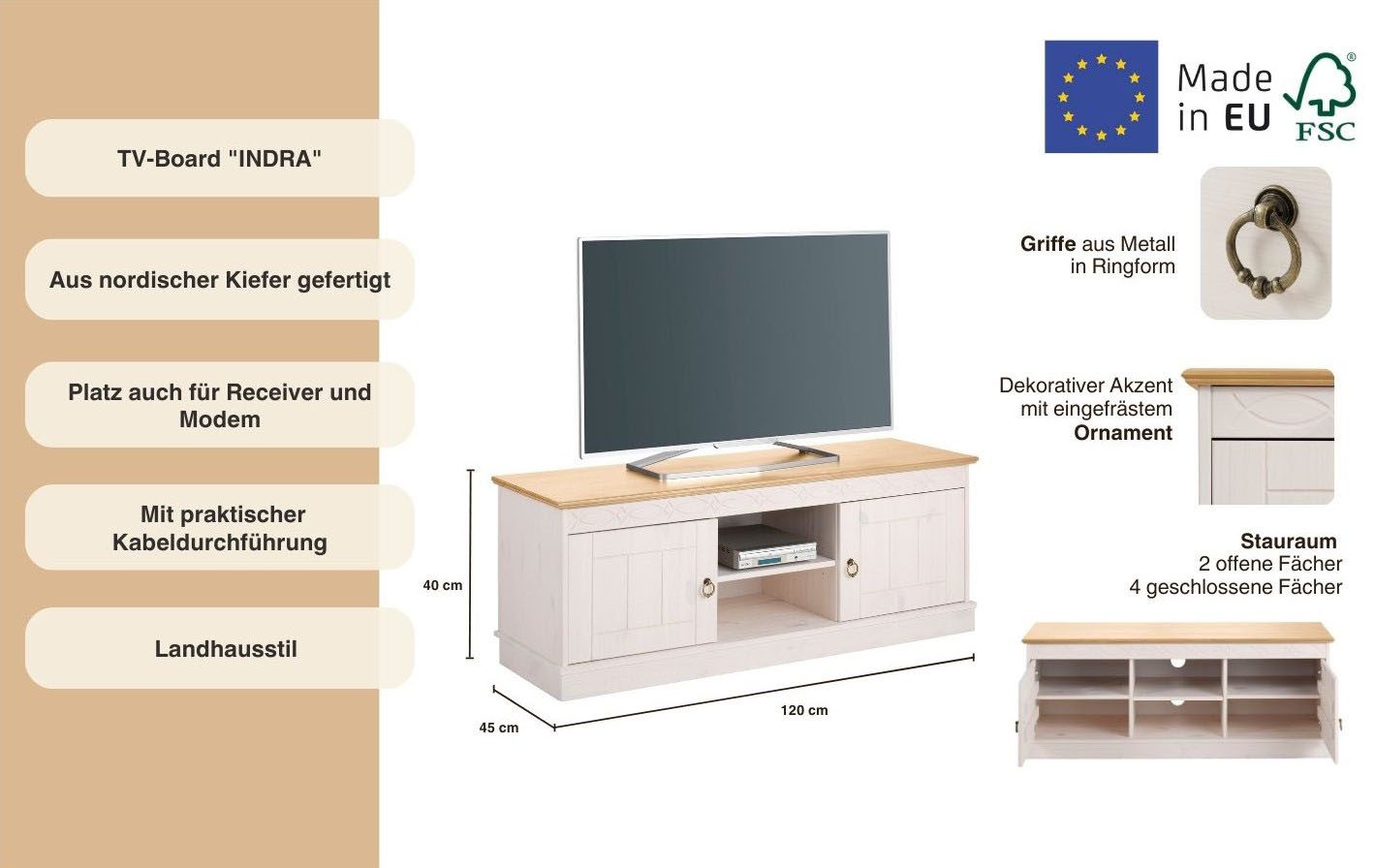 Home affaire Tv-meubel Indra naar keuze in 2 breedten, tv-tafel
