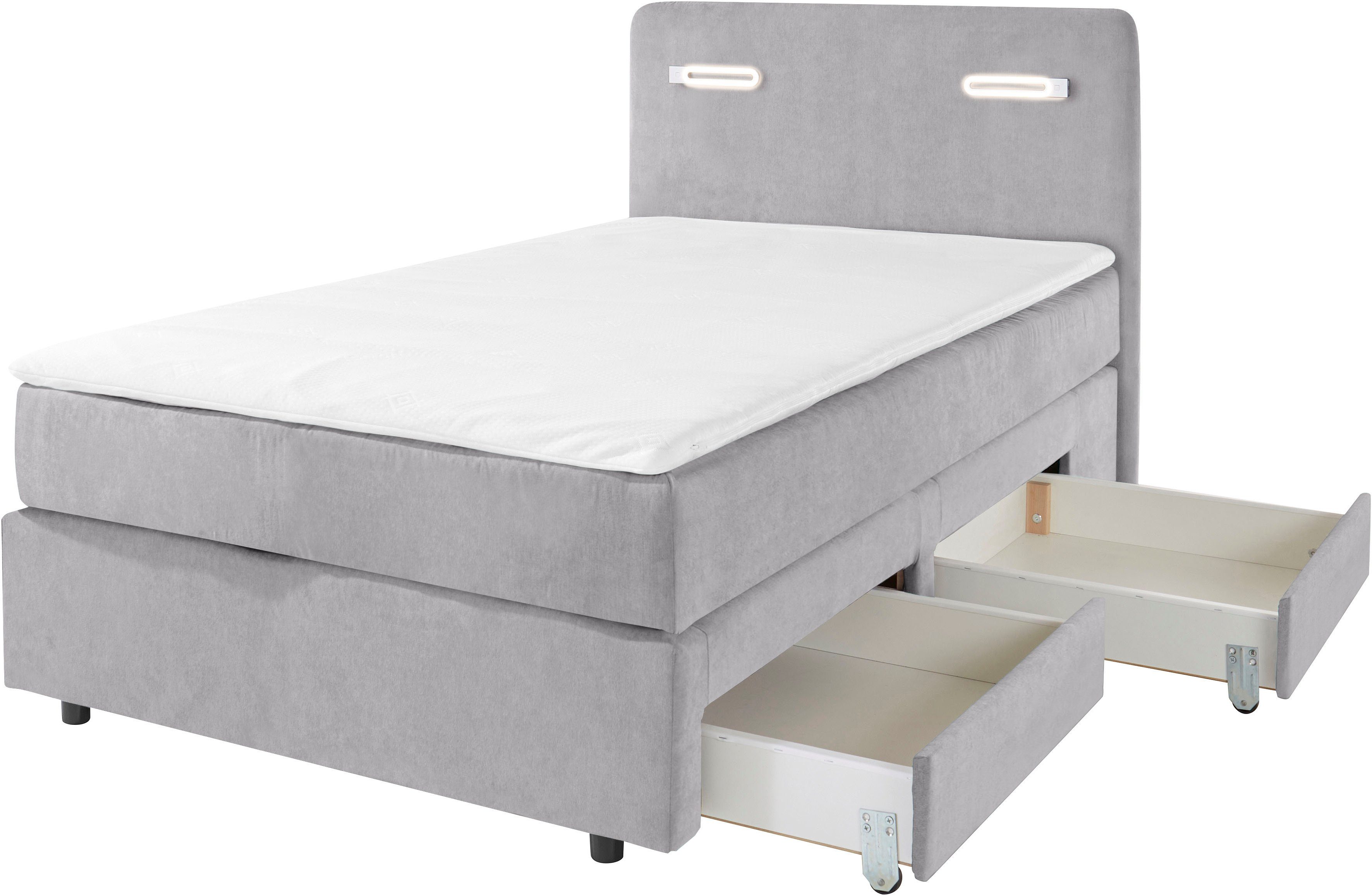 INOSIGN Boxspring Luan Laden, ledverlichting en topmatras, in breedte 120 cm en 180 cm