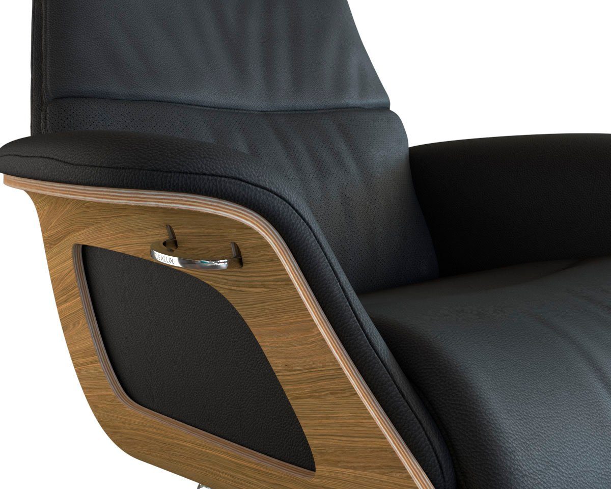FLEXLUX Relaxfauteuil Clement relaxstoel, gestoffeerde stoel, ligstoel, TV-stoel, Rug- & hoofdverstelling, draaibaar, armleuning eiken, voet aluminium