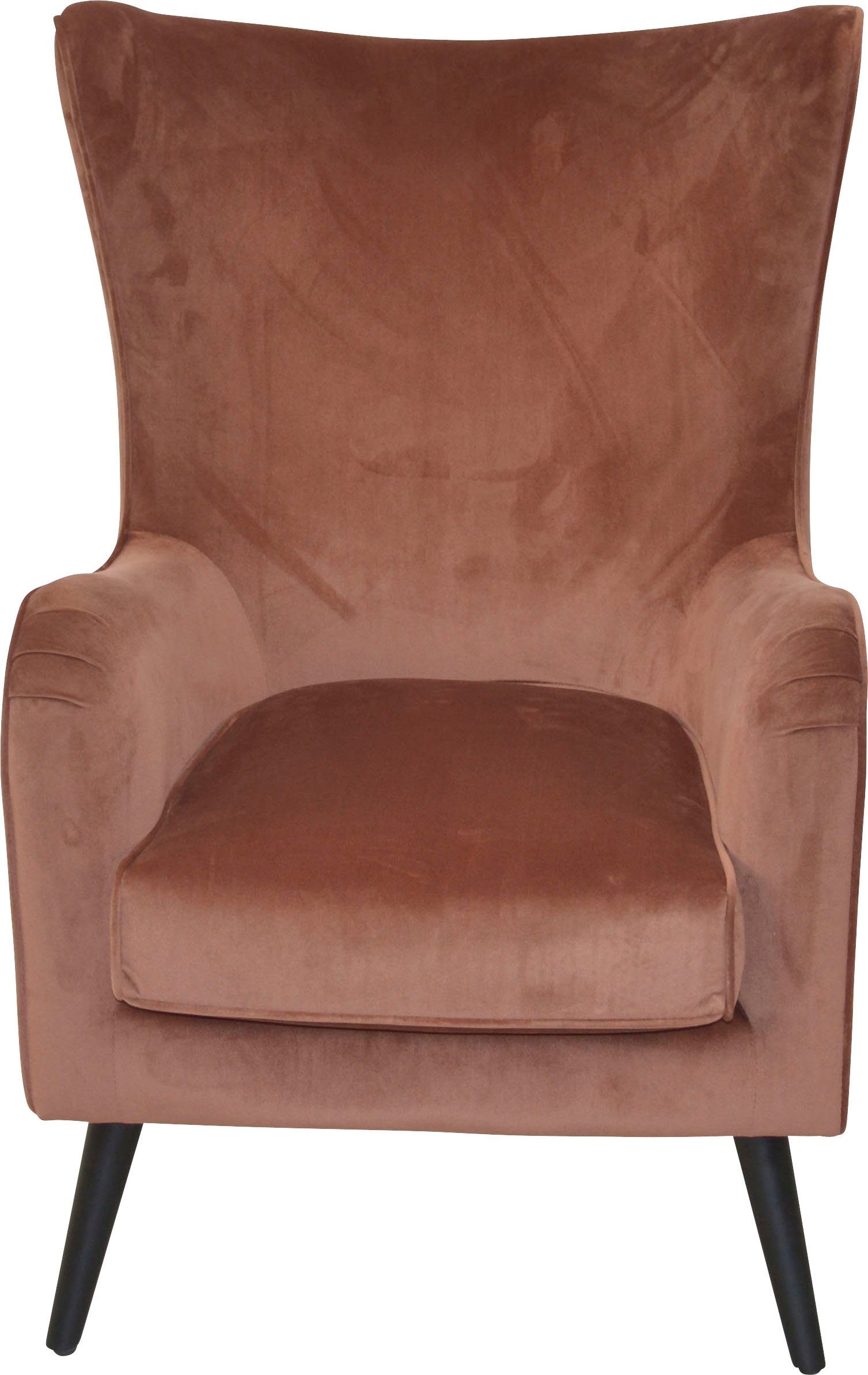 INOSIGN Oorfauteuil Fauteuil met poten van massief grenenhout, bekleding soft-fluweel