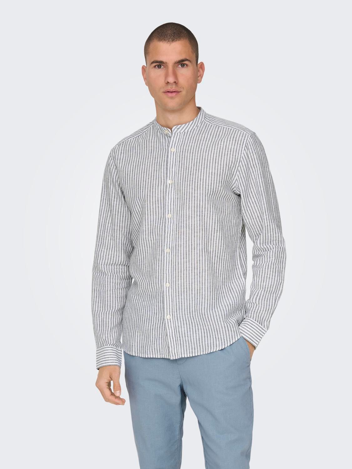 ONLY & SONS Overhemd met lange mouwen ONSCAIDEN LS MAO STRIPE LINEN SHIRT NOOS