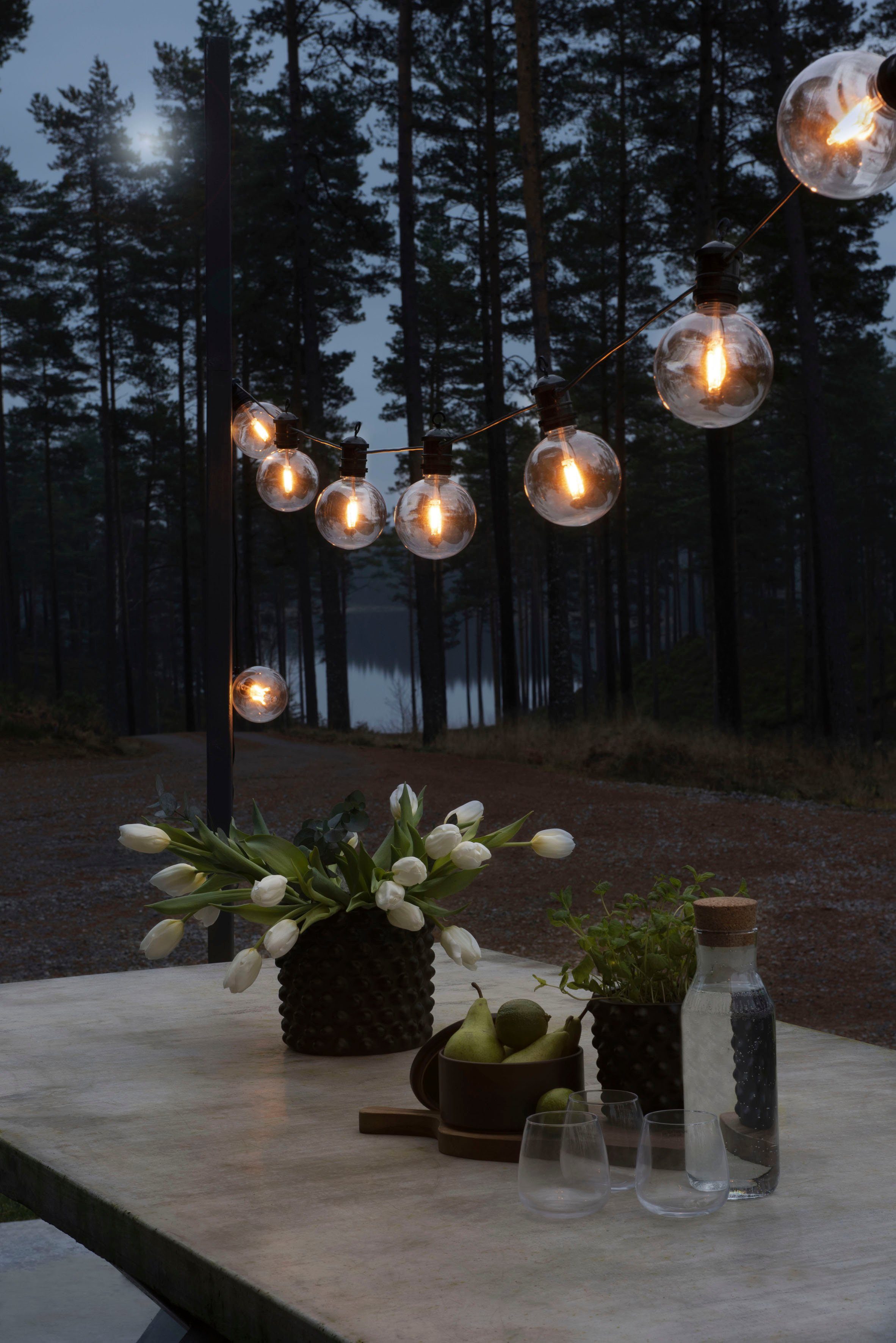 KONSTSMIDE Led-lichtsnoer LED solar biertuinketting, 10 amberkleurige diodes, timer Afstandsbediening dimbaar, 8 lichtfuncties, zonnebox oplaadbaar via USB (2 stuks)