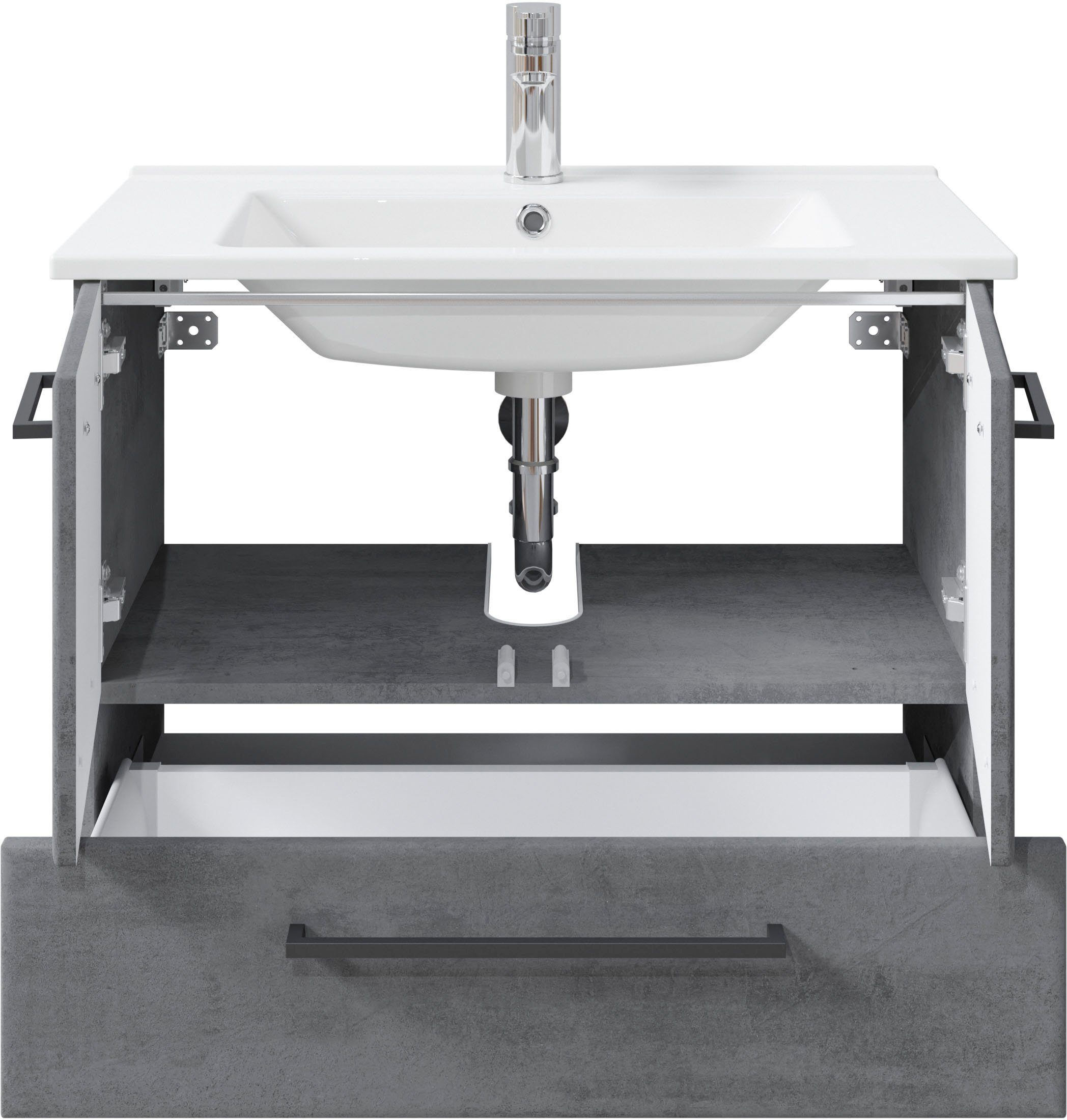 Saphir Badkamerserie Quickset 945 keramieken wastafelonderkast met onderkast, 75 cm breed Wastafelmeubel, 2 deuren, 1 lade, inclusief deurdemper, wastafelonderkast set (1 stuk)
