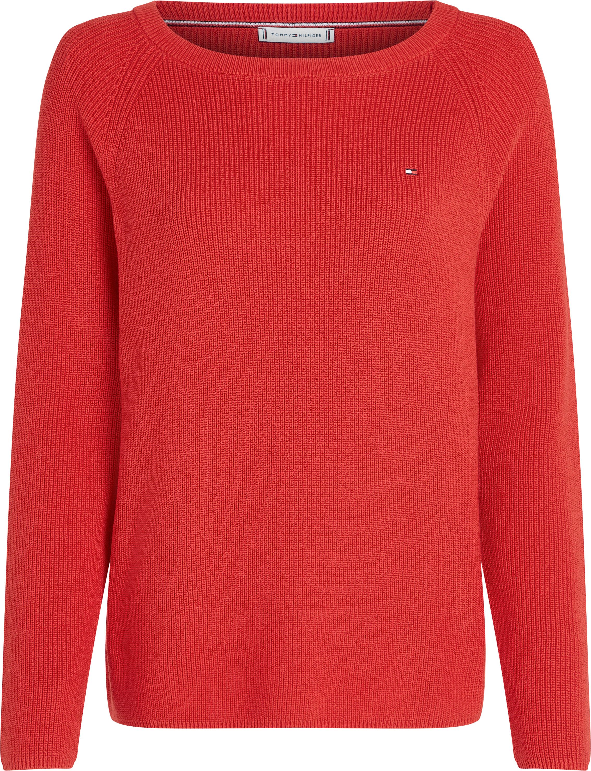Tommy Hilfiger Gebreide trui CO CARDI FINE GG LS BOAT-NK SWT met raglanmouwen, logo-borduursel