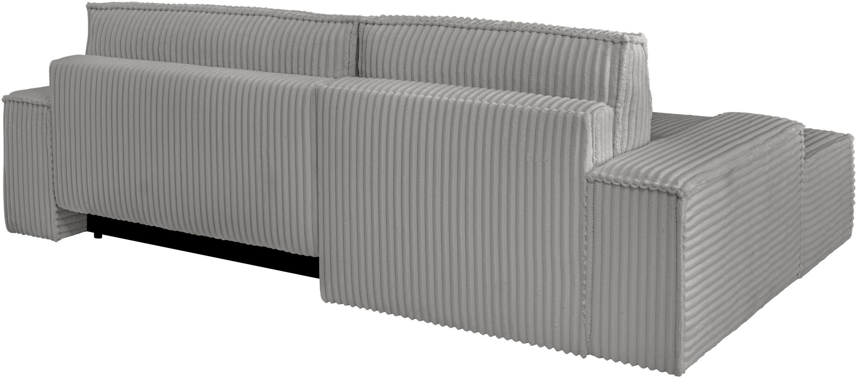 andas Hoekbank Finnley slaapbank 267 cm in Bouclé, fijne structuur en cord, L-vorm