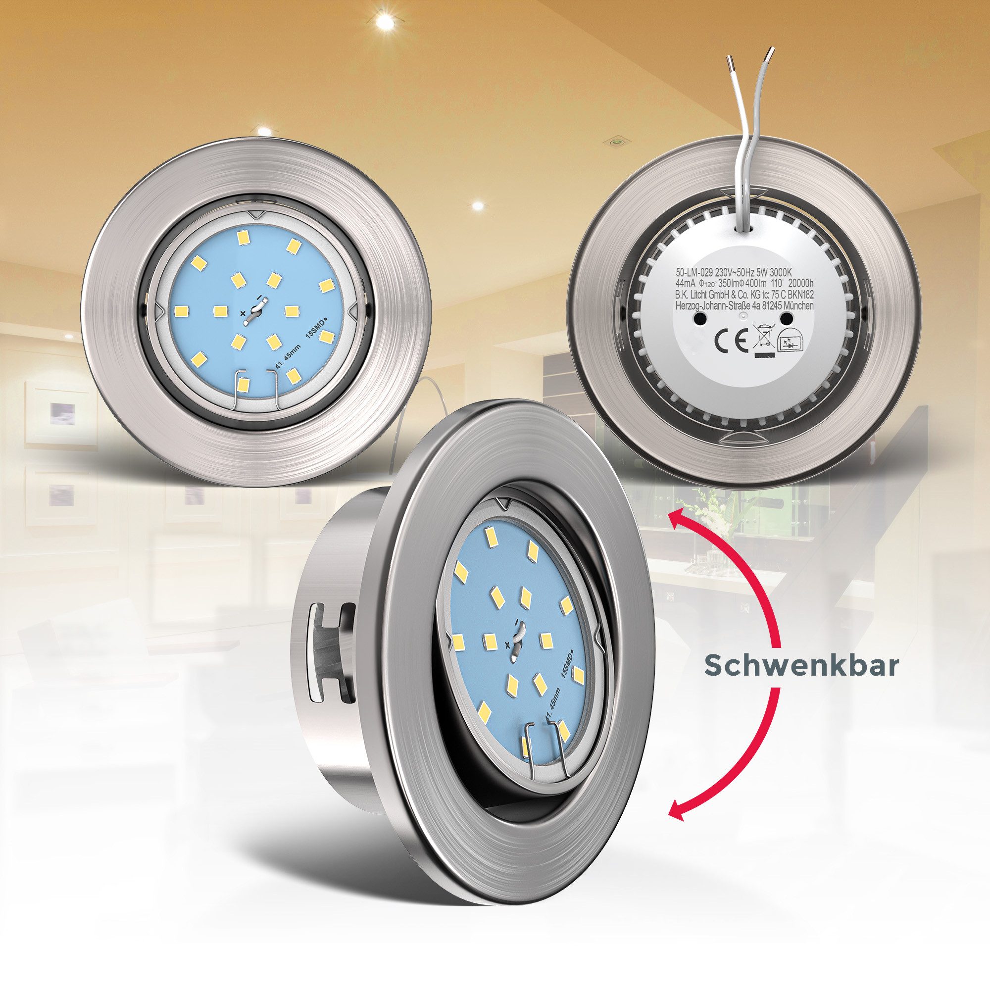 B.K.Licht Ledinbouwlamp 10-pack inbouwspots, ultraflache spots, draaibare plafondspots (10 stuks)
