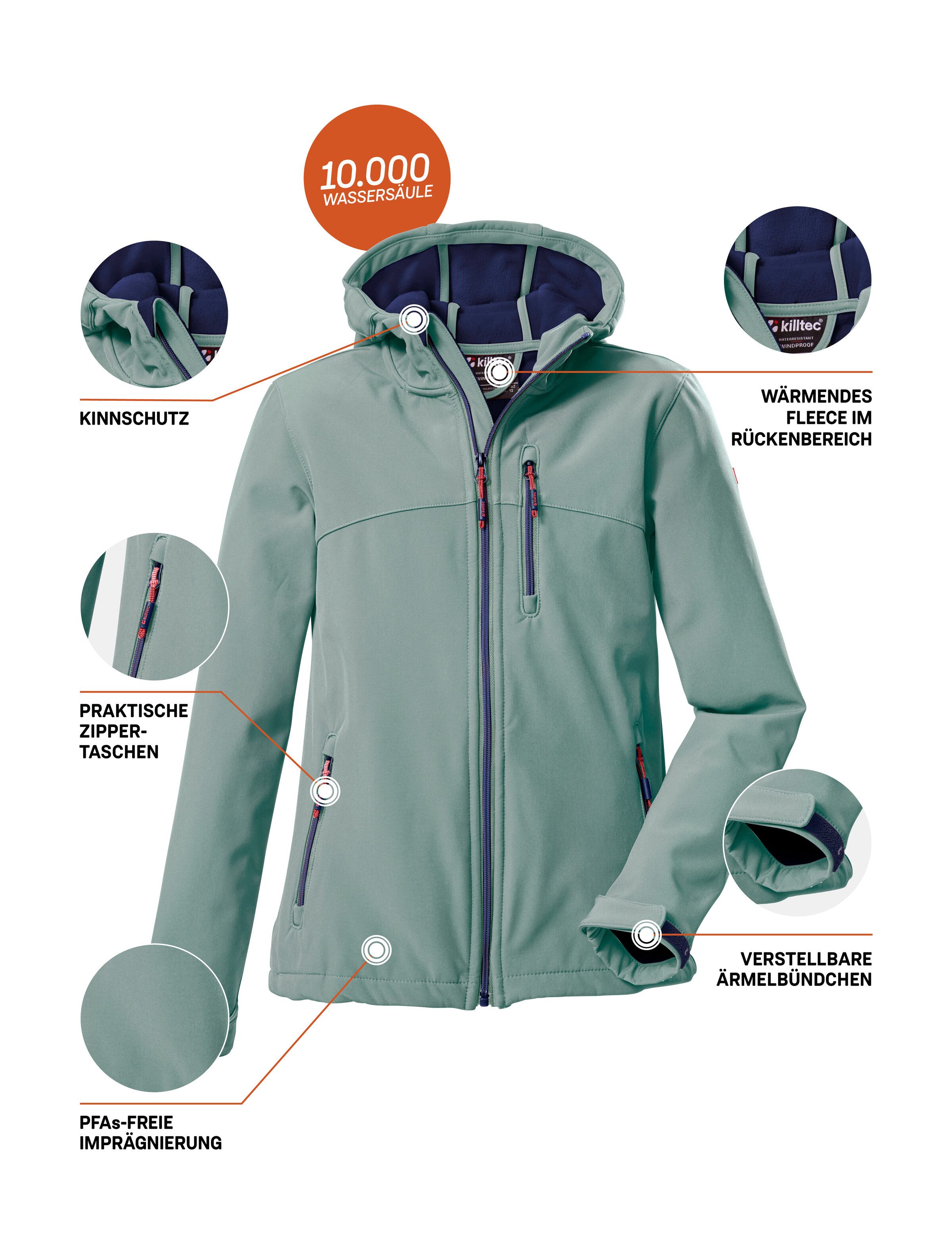 Killtec Softshell-jack Girls softshell-jack Waterafstotend, verstelbare capuchon en mouwen, fleece binnenvoering